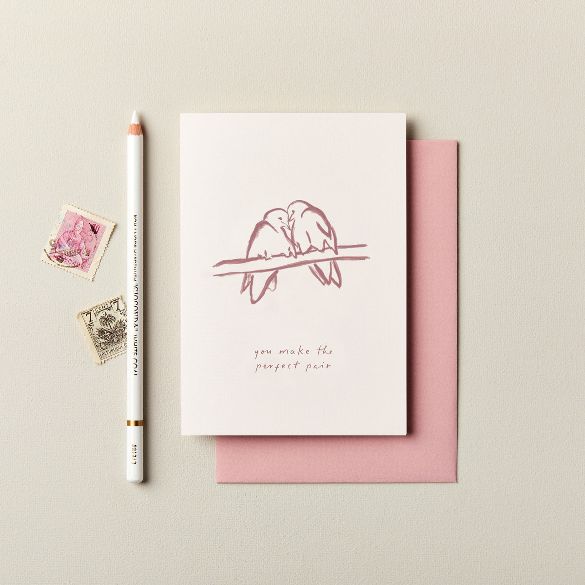 Perfect Pair Love Birds Illustrated Engagement Card | Ink & Bloom