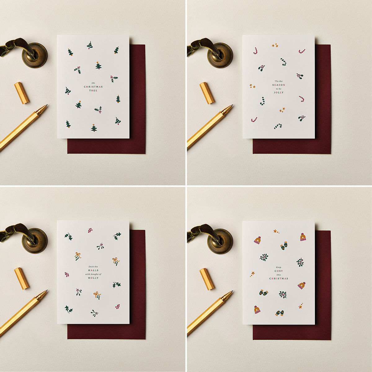 Pack of Four Illustrated Christmas Cards