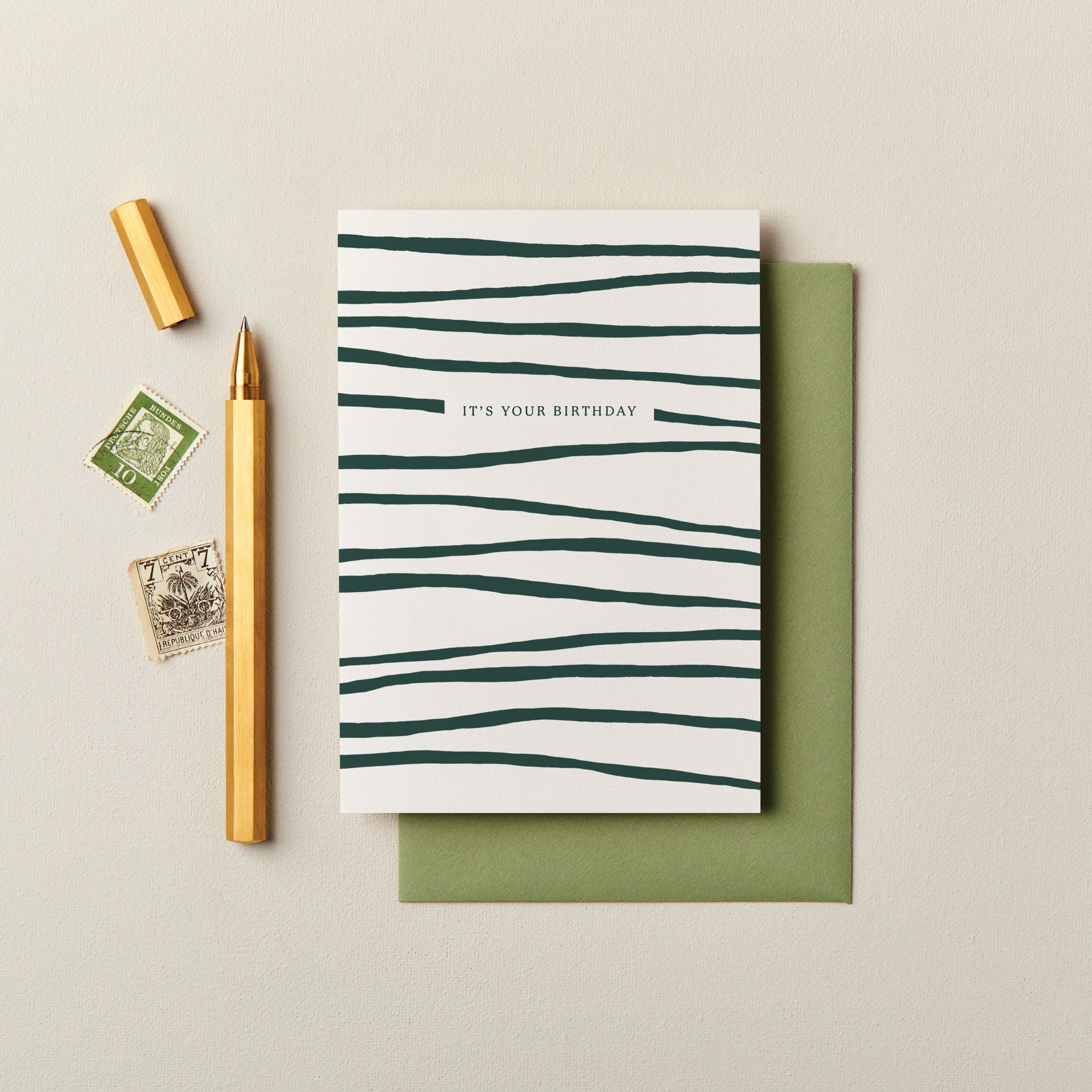 It's Your Birthday Green Stripes Card