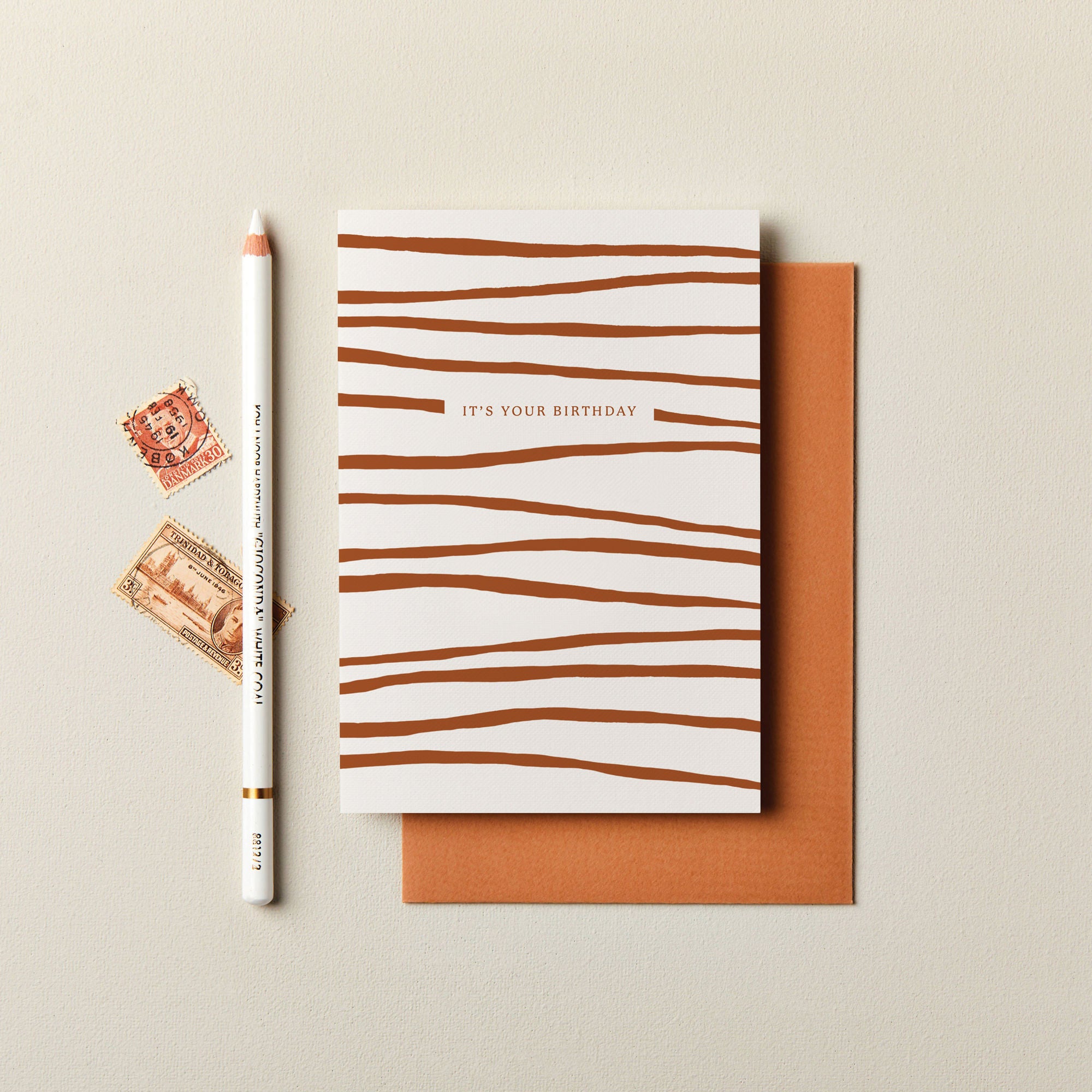 It's Your Birthday Tan Stripes Card SECONDS SALE