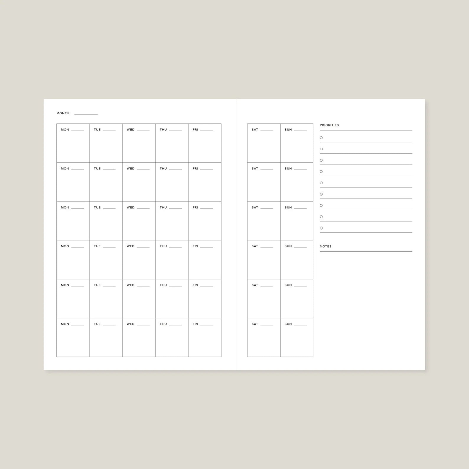 Weekly Planner, A5, Undated in Abstract Black & Cream Shapes