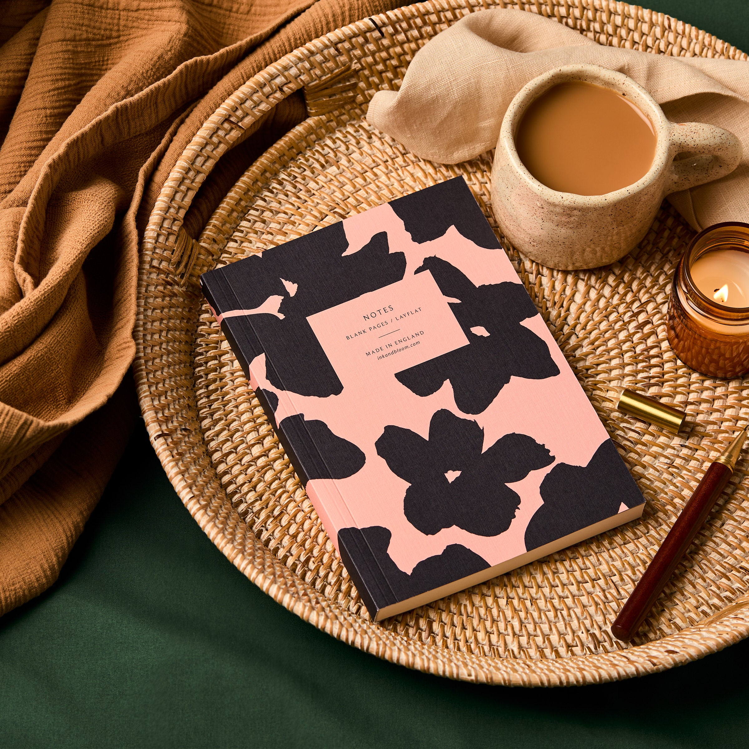 Layflat Notebook in Floral Coral & Black