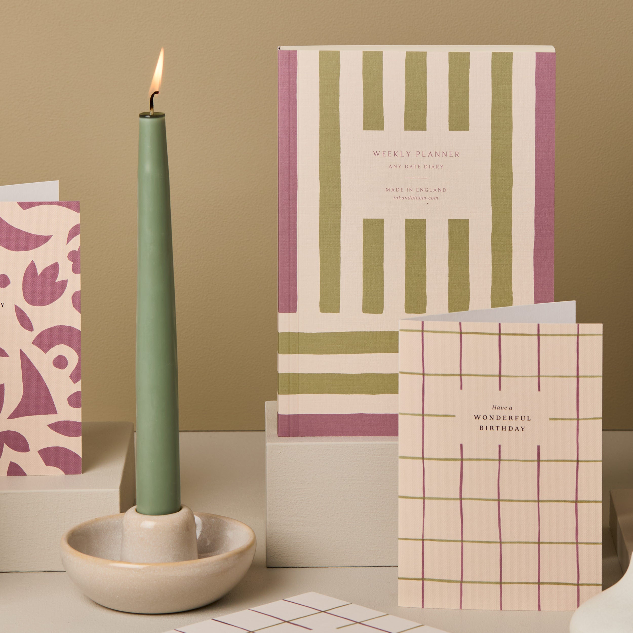 Weekly Planner, A5, Undated in Purple & Green Stripes