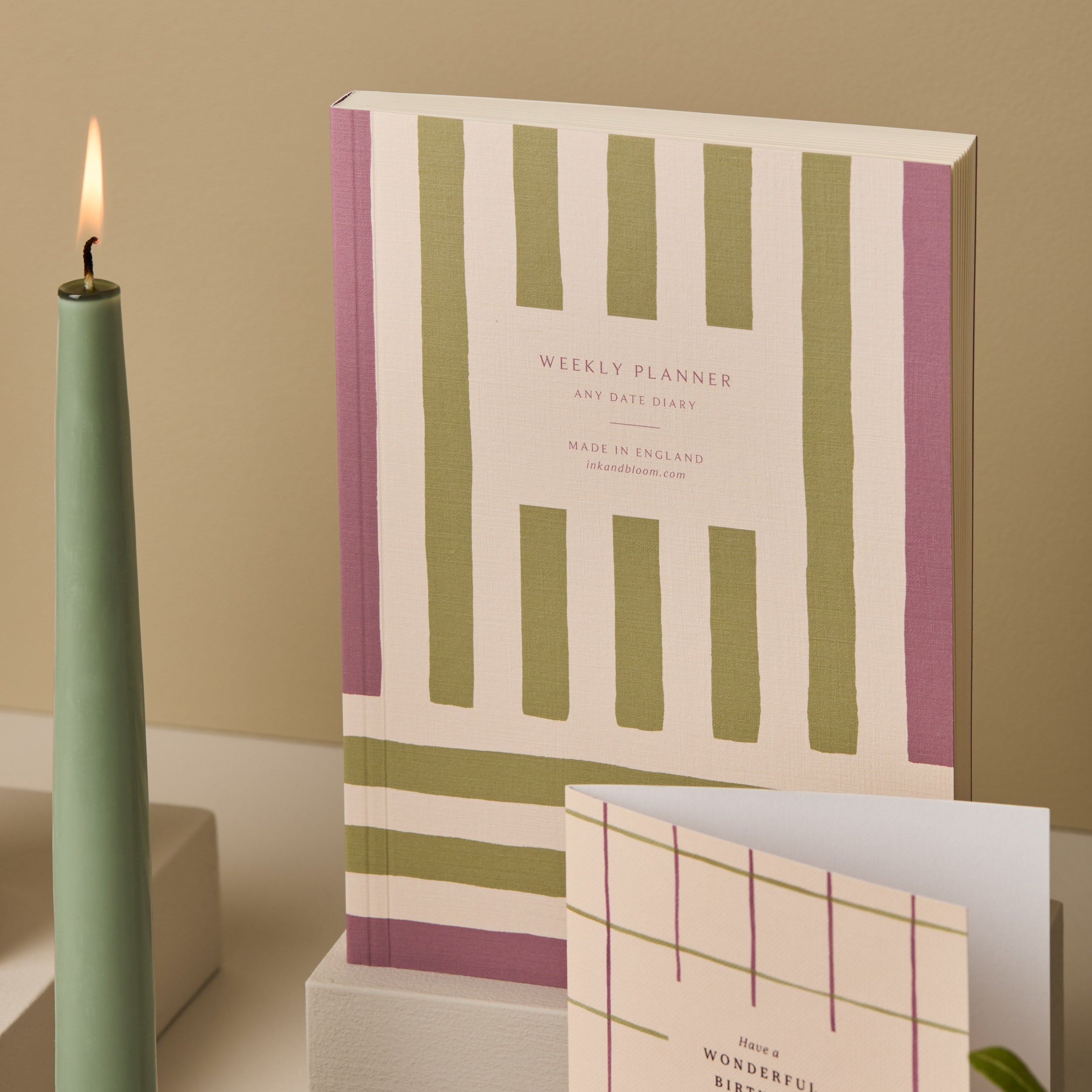 Weekly Planner, A5, Undated in Purple & Green Stripes