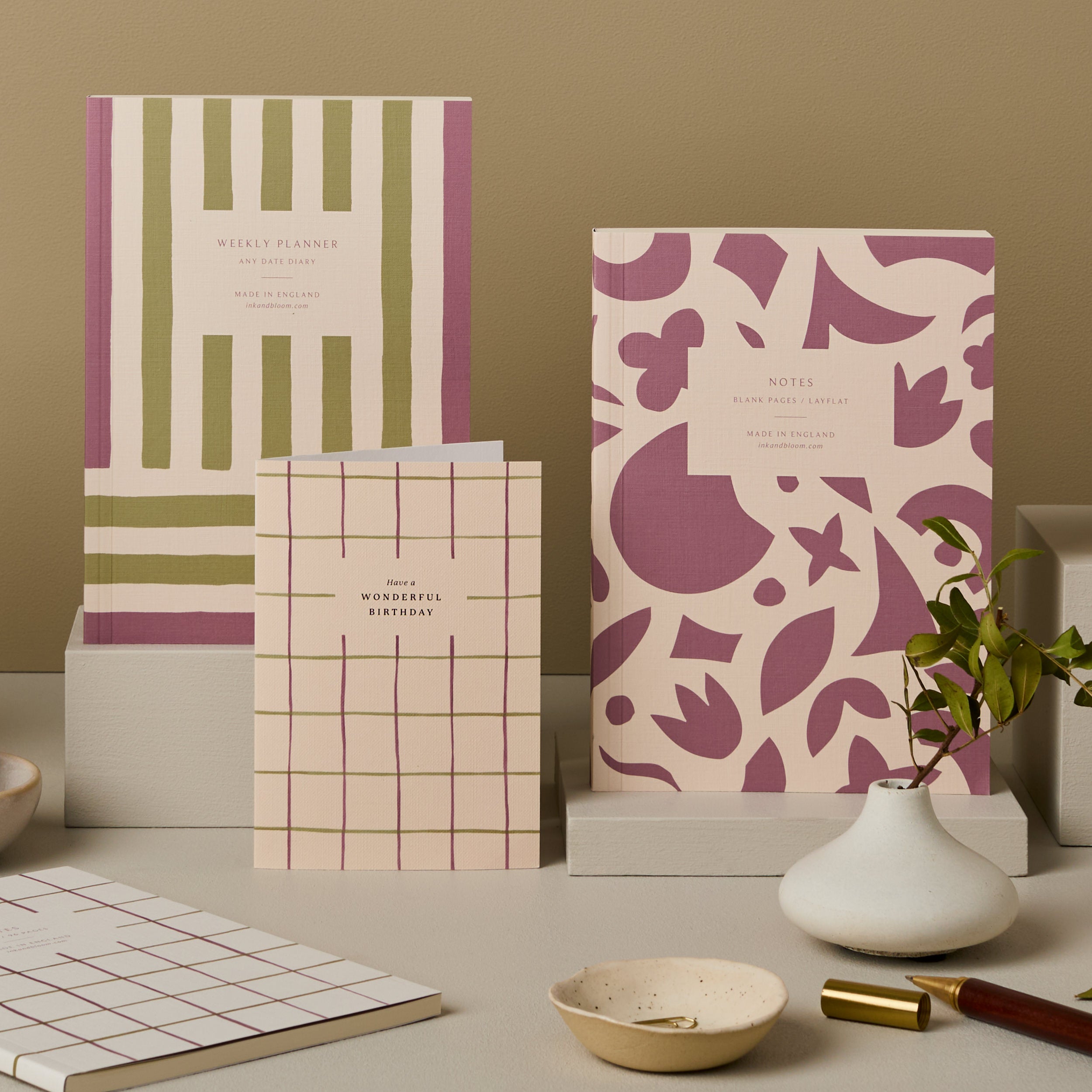 Weekly Planner, A5, Undated in Purple & Green Stripes