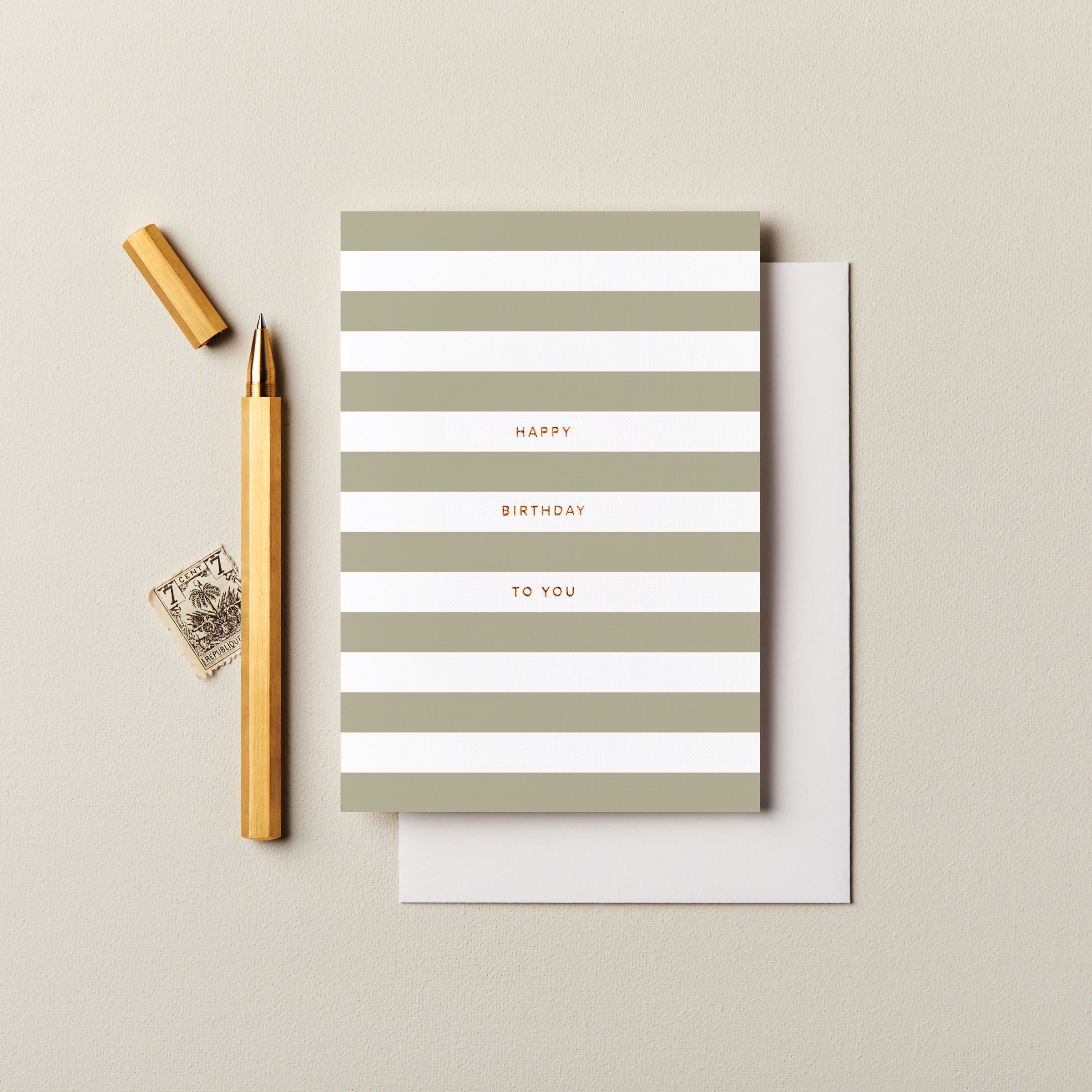Happy Birthday Stripes Card in Olive