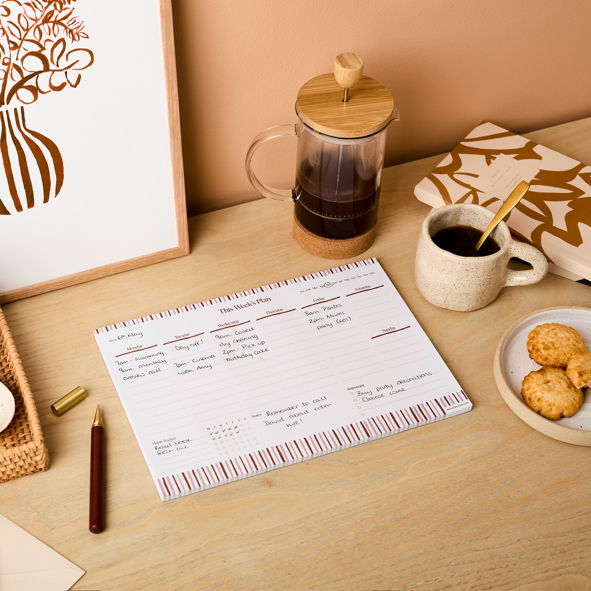 A4 Weekly Planner Desk Pad and Habit Tracker in Stripes