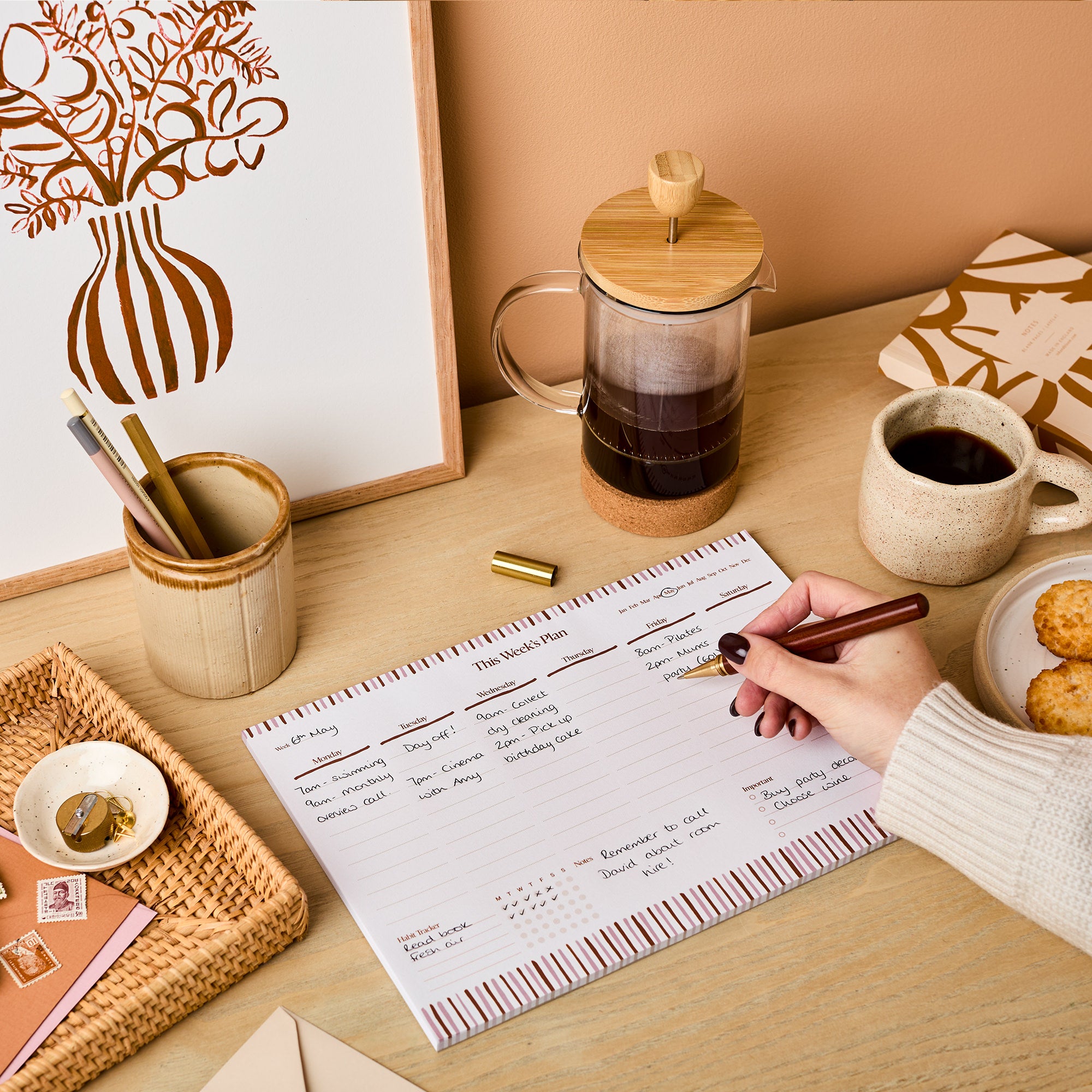 A4 Weekly Planner Desk Pad and Habit Tracker in Stripes