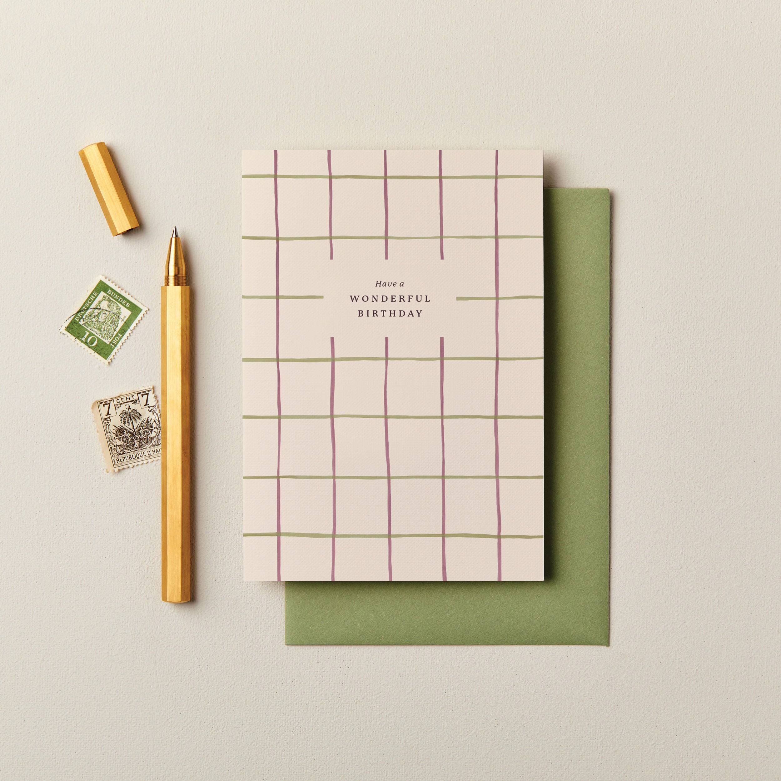 Have a Wonderful Birthday Checked Card Purple and Green SECONDS SALE