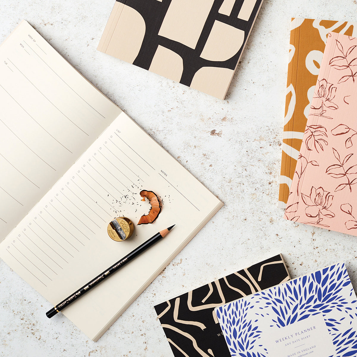 Weekly Planner, A5, Undated in Abstract Black & Cream Shapes