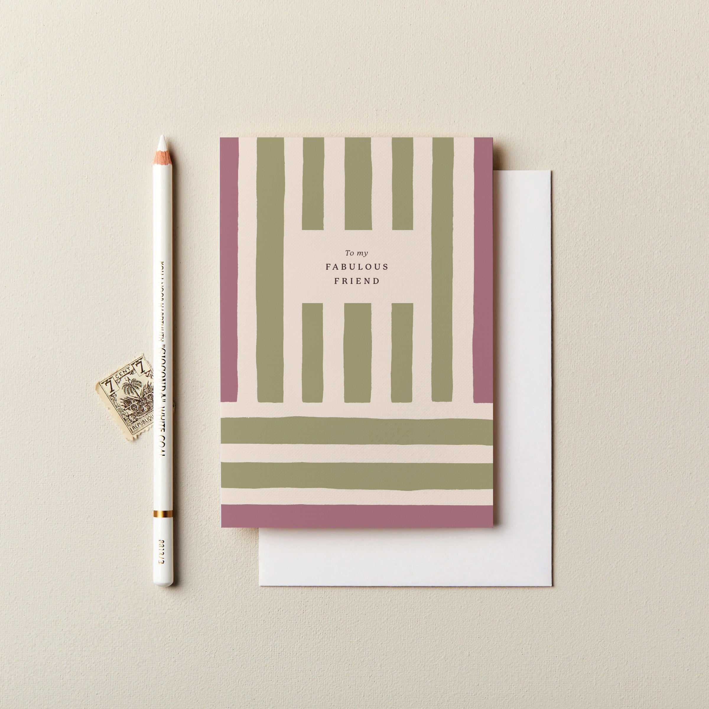 To My Fabulous Friend Stripes Card Purple and Green SECONDS SALE