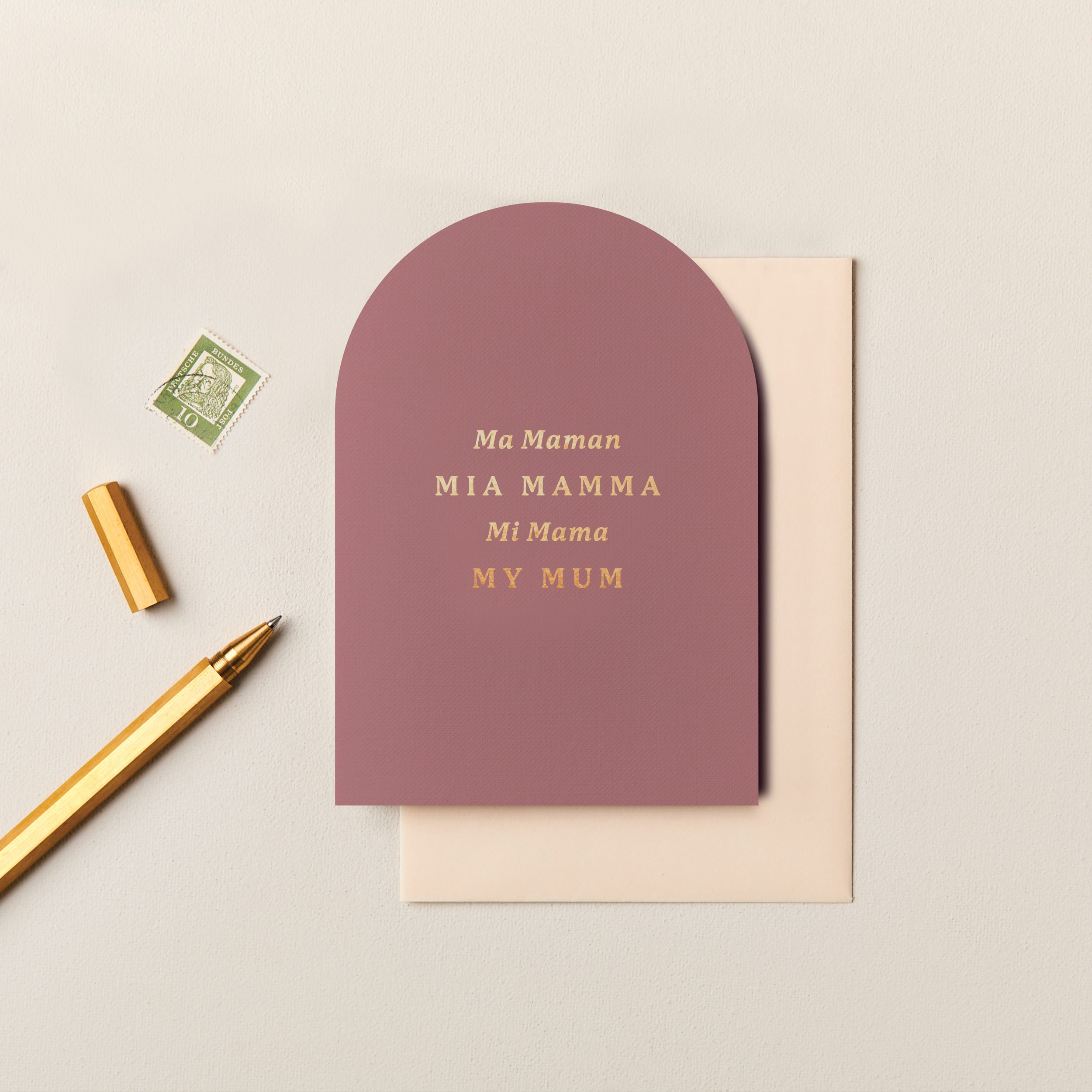 My Mum Languages Arched Foiled Card