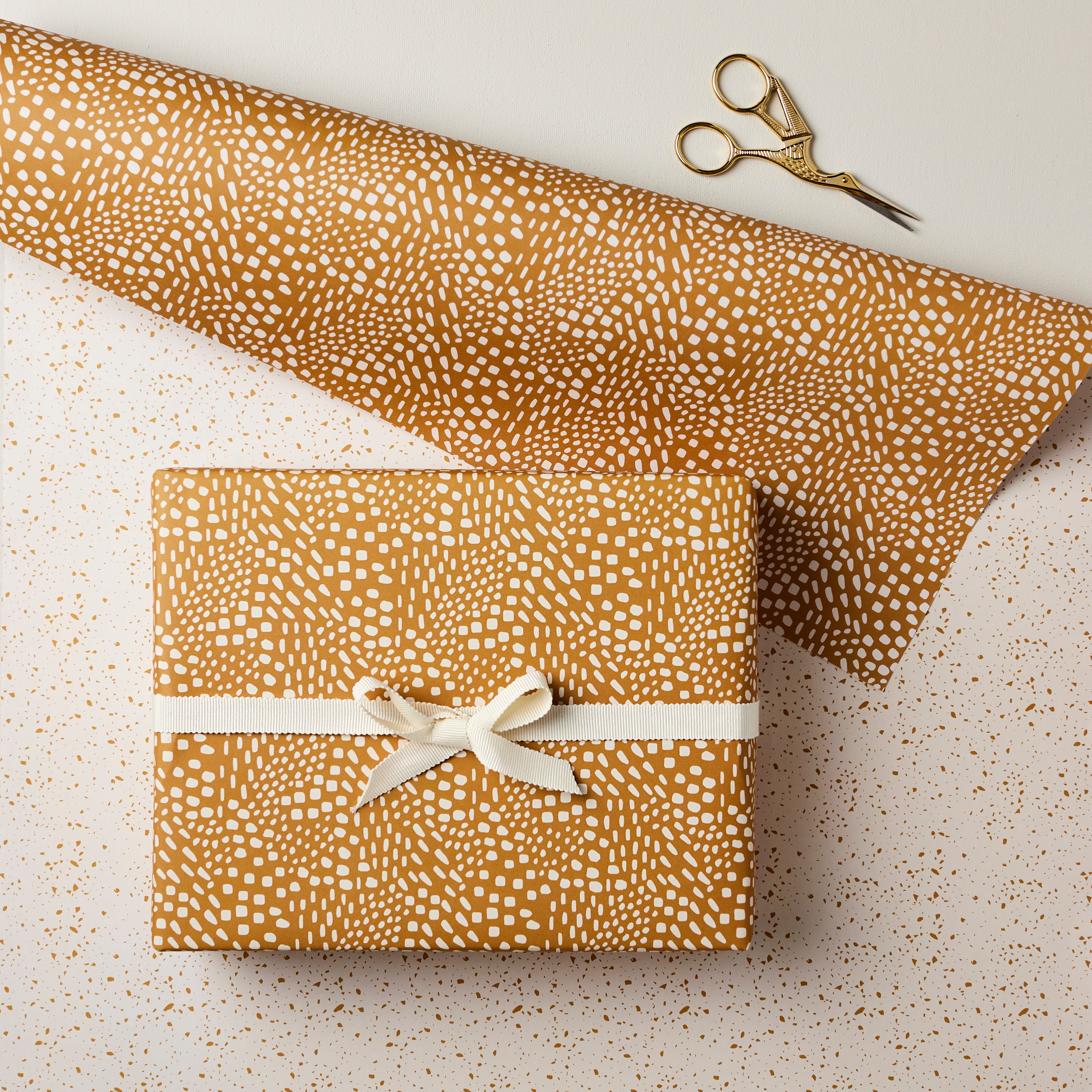 Double Sided Gift Wrap in Mustard & Terrazzo