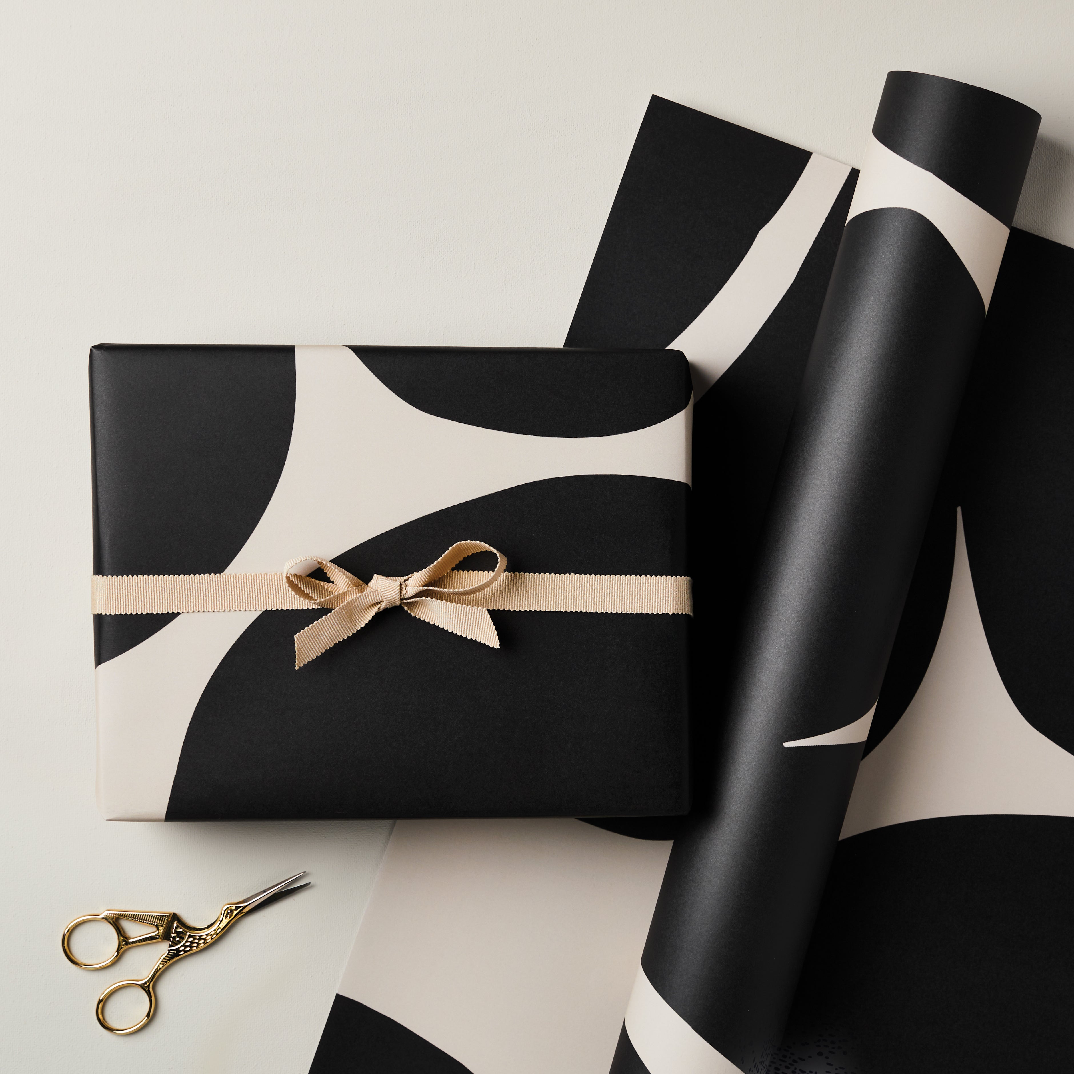 Abstract Black and Cream Floral Single Sided Wrap