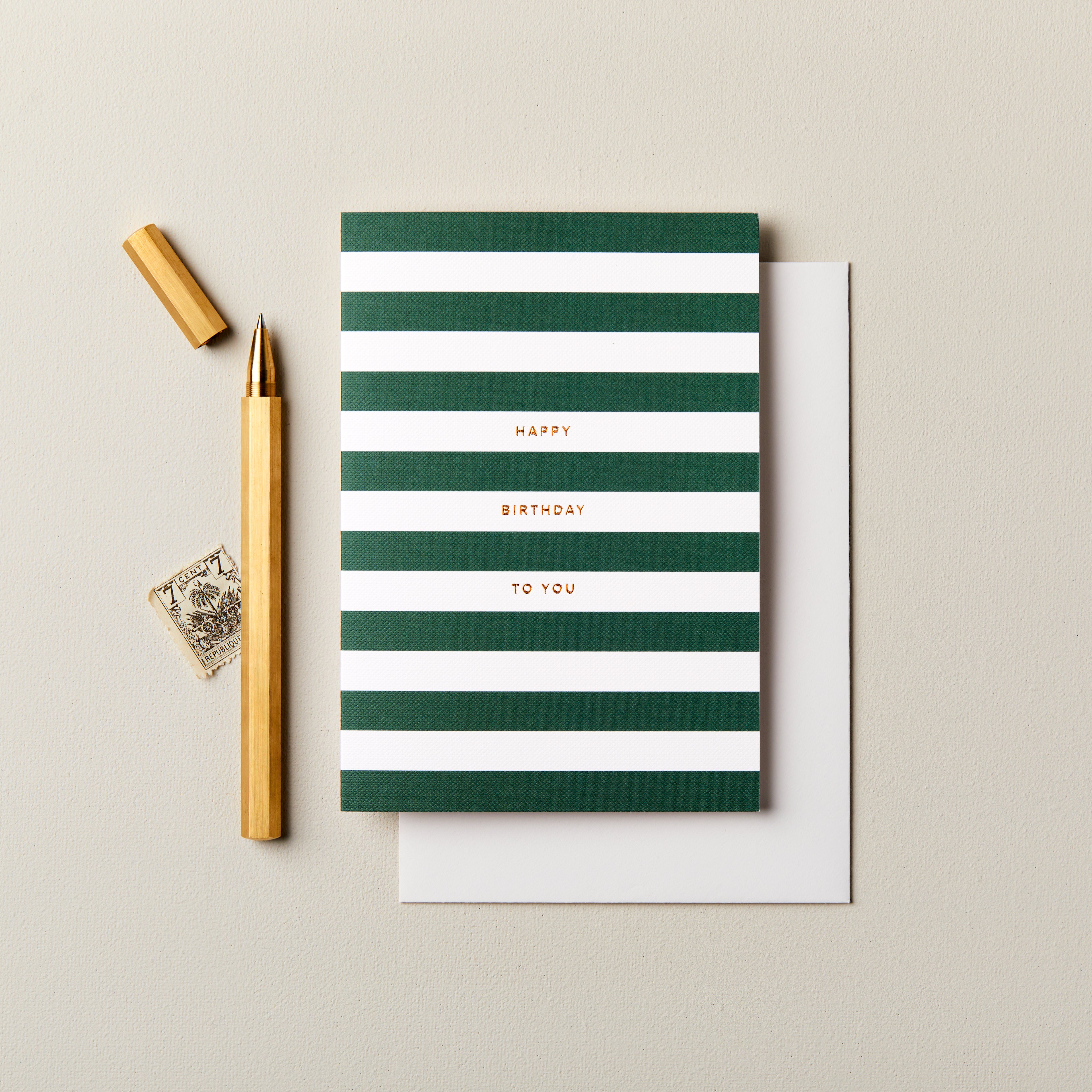 Happy Birthday Stripes Card in Green SECONDS SALE