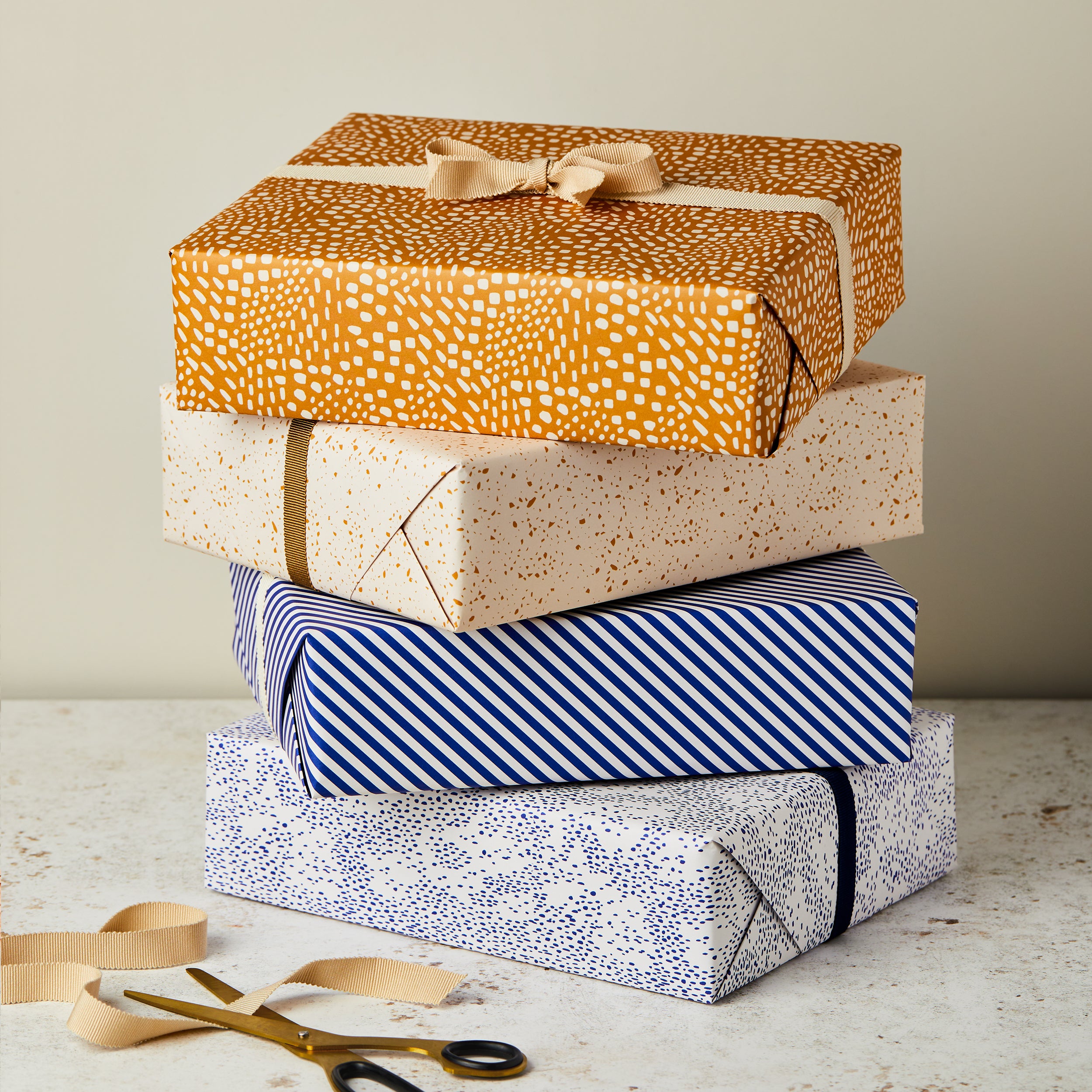 Double Sided Gift Wrap in Mustard & Terrazzo