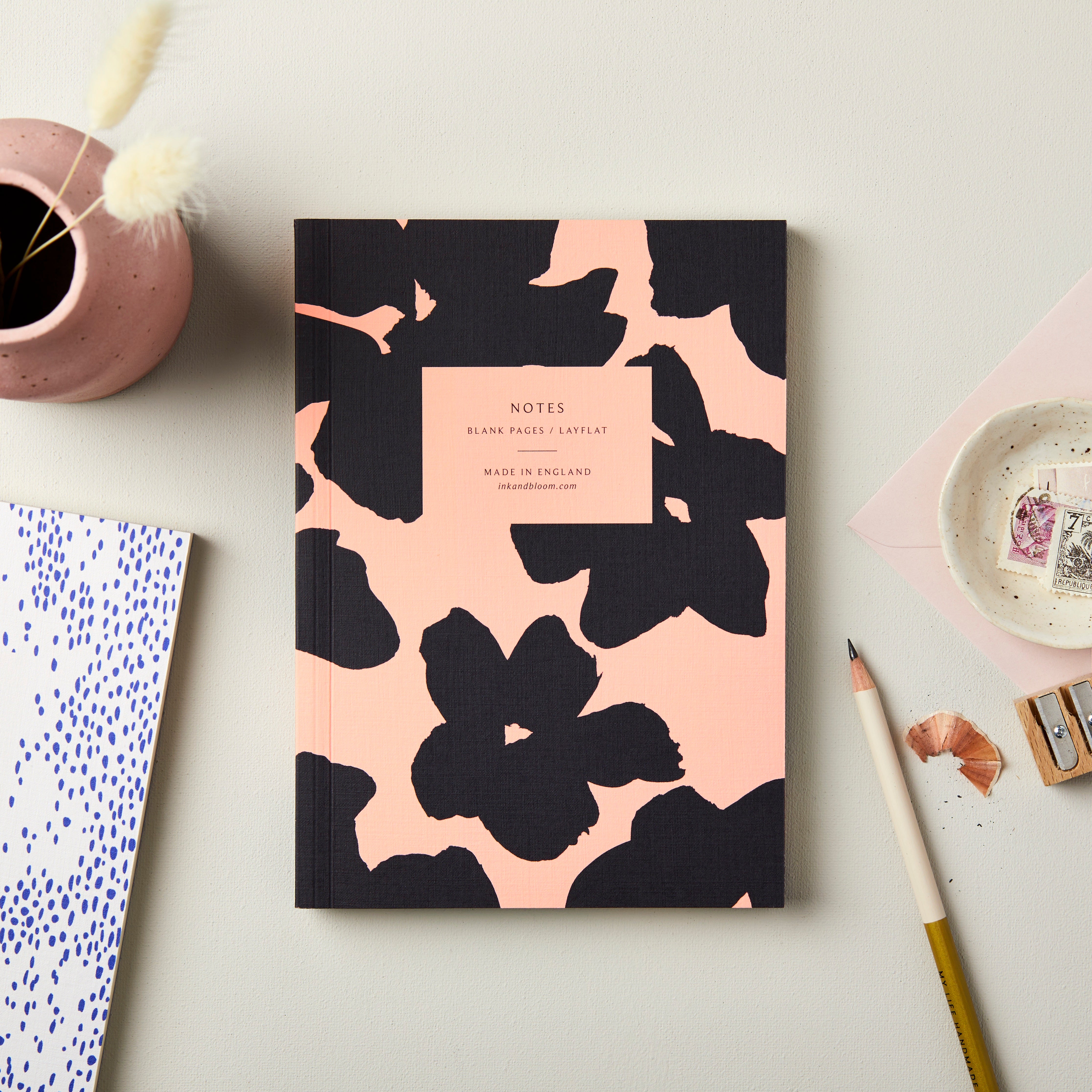 Layflat Notebook in Floral Coral & Black