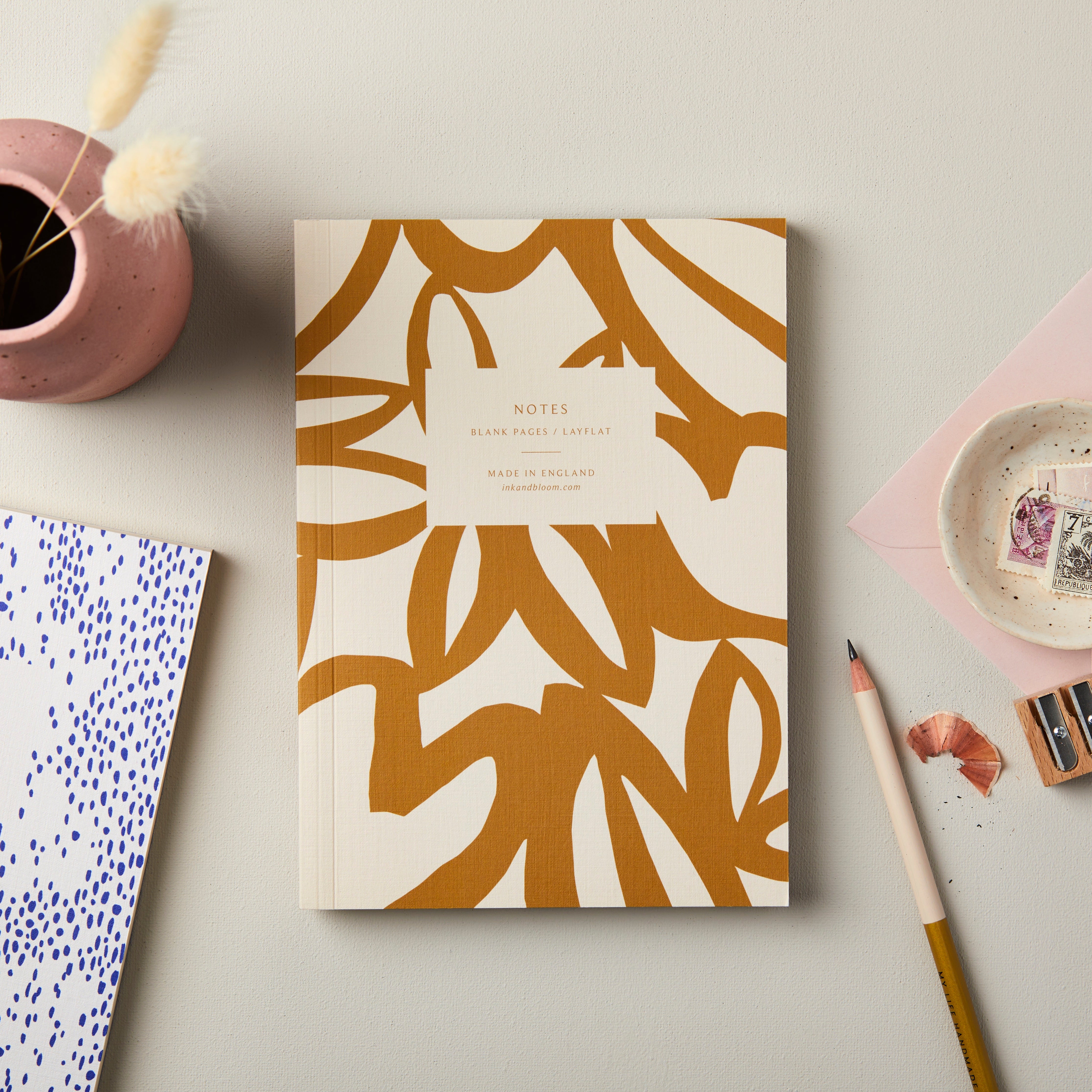 Layflat Notebook in Mustard Floral & Cream