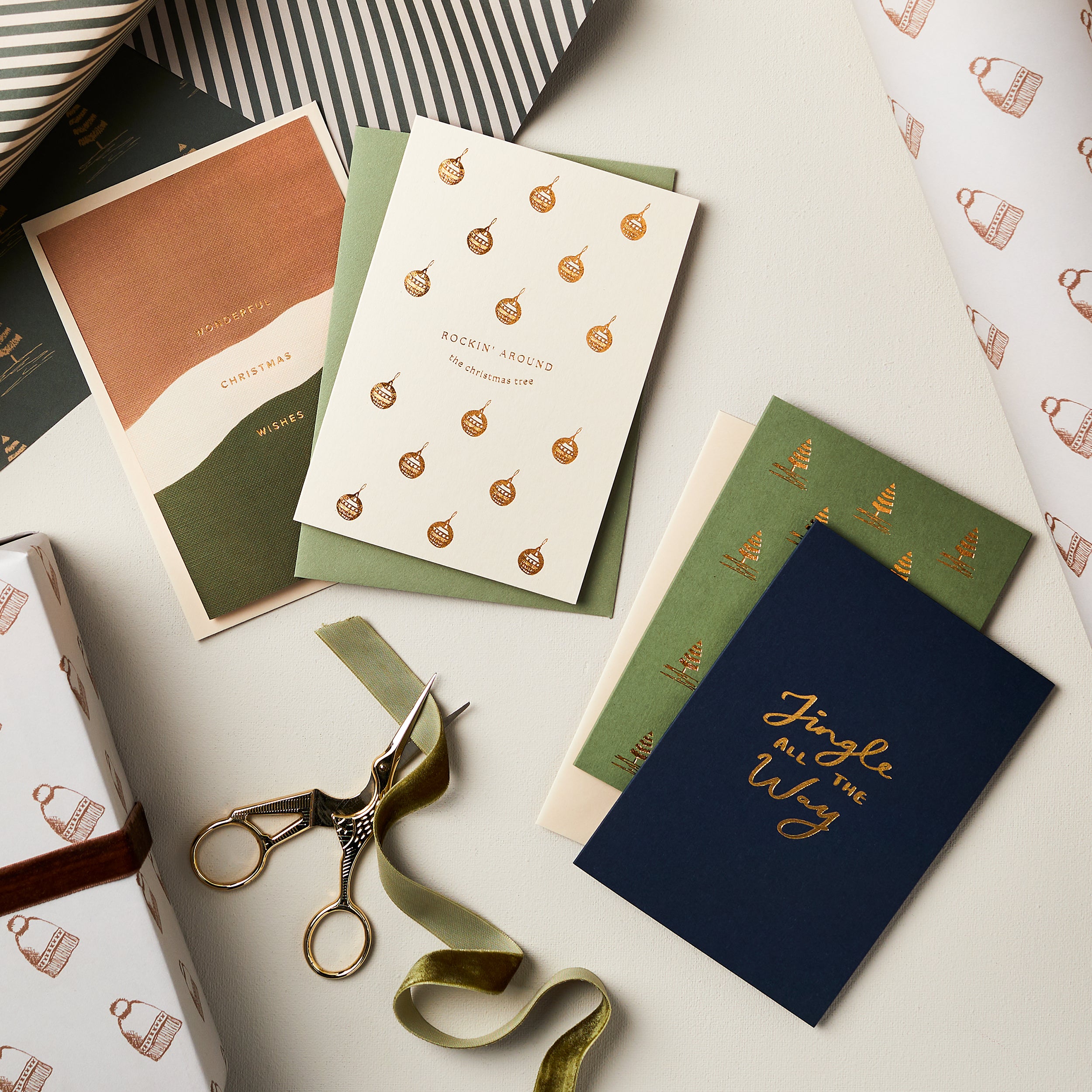 Christmas Woolly Hat and Stripes Double Sided Wrap SECONDS SALE