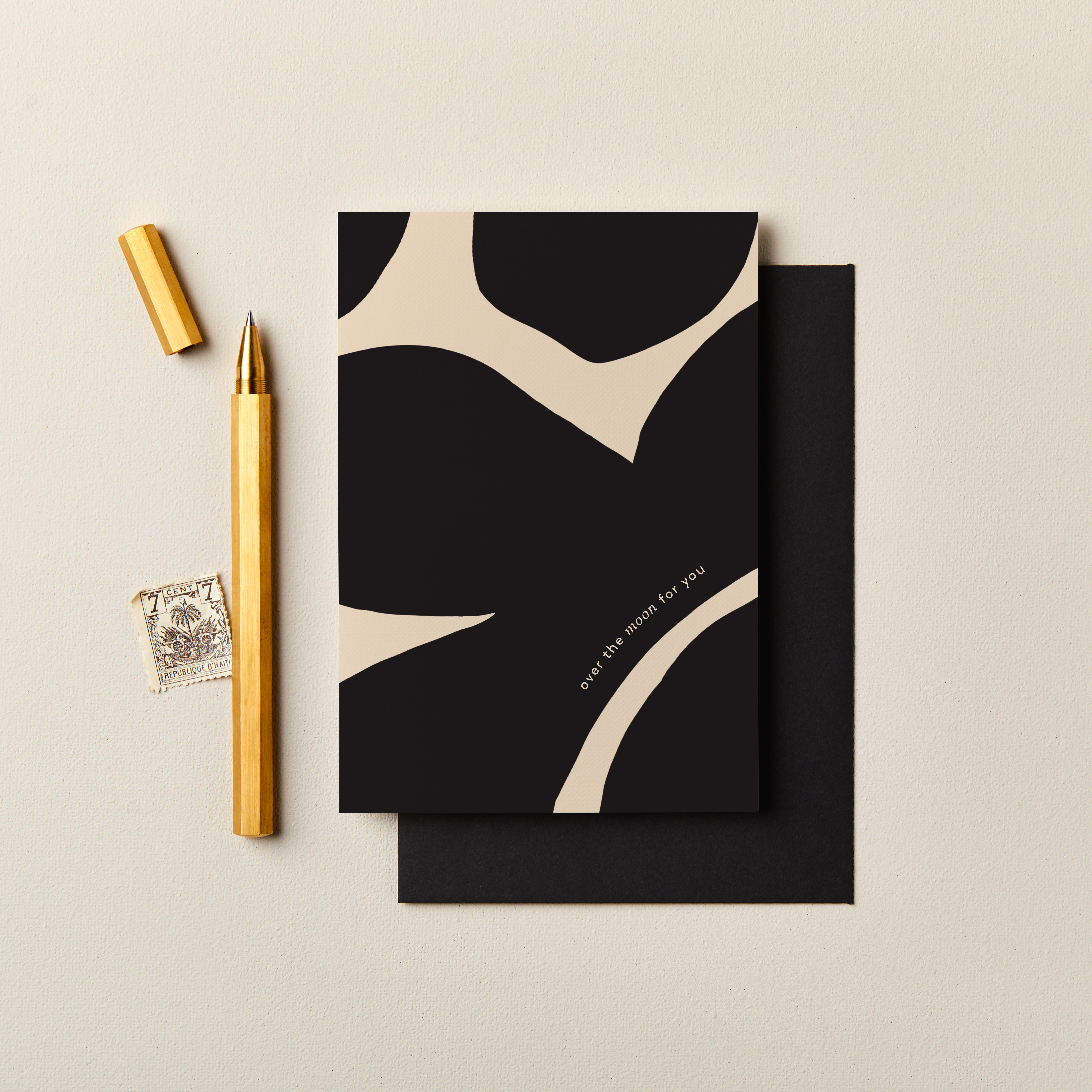 Over the Moon for you Abstract Black & Cream Card SECONDS SALE