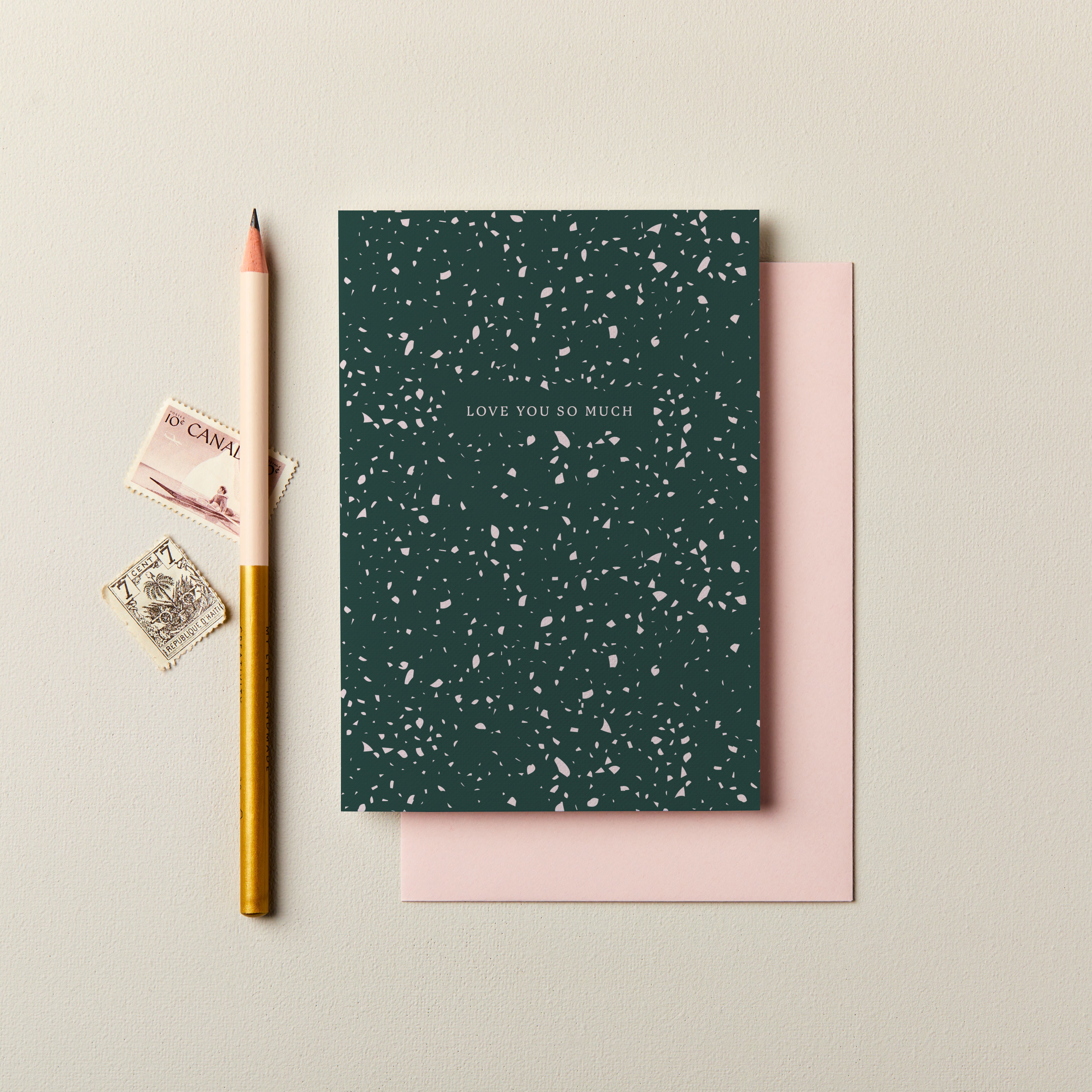 Love You So Much Green Terrazzo Card SECONDS SALE