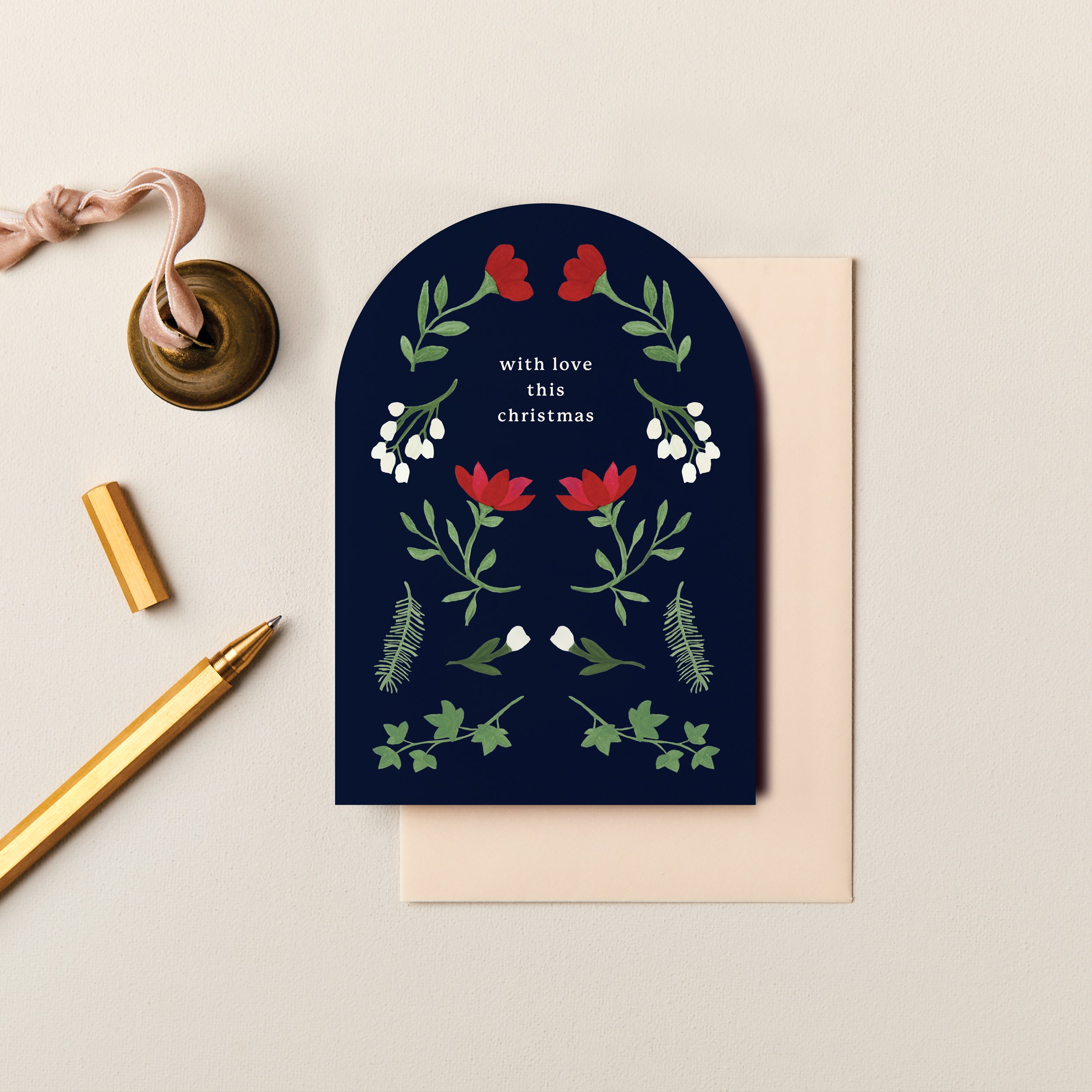 Pack of Four Winter Blooms Arched Floral Christmas Cards