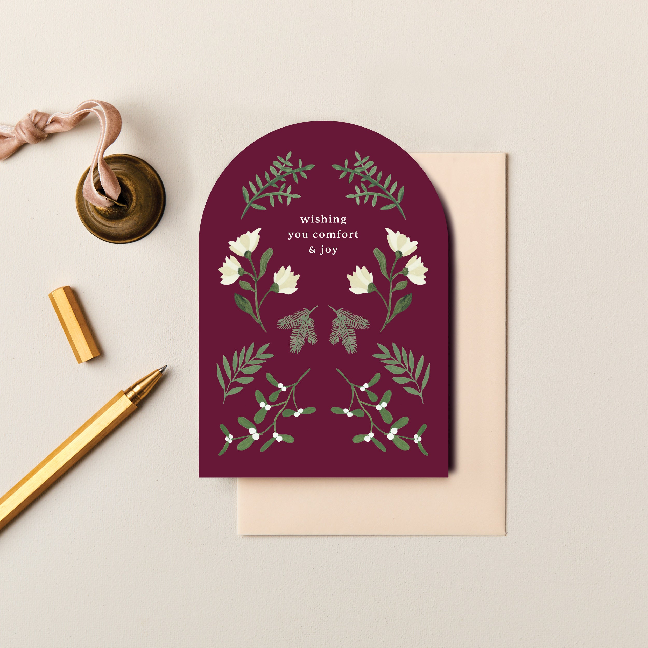 Pack of Four Winter Blooms Arched Floral Christmas Cards