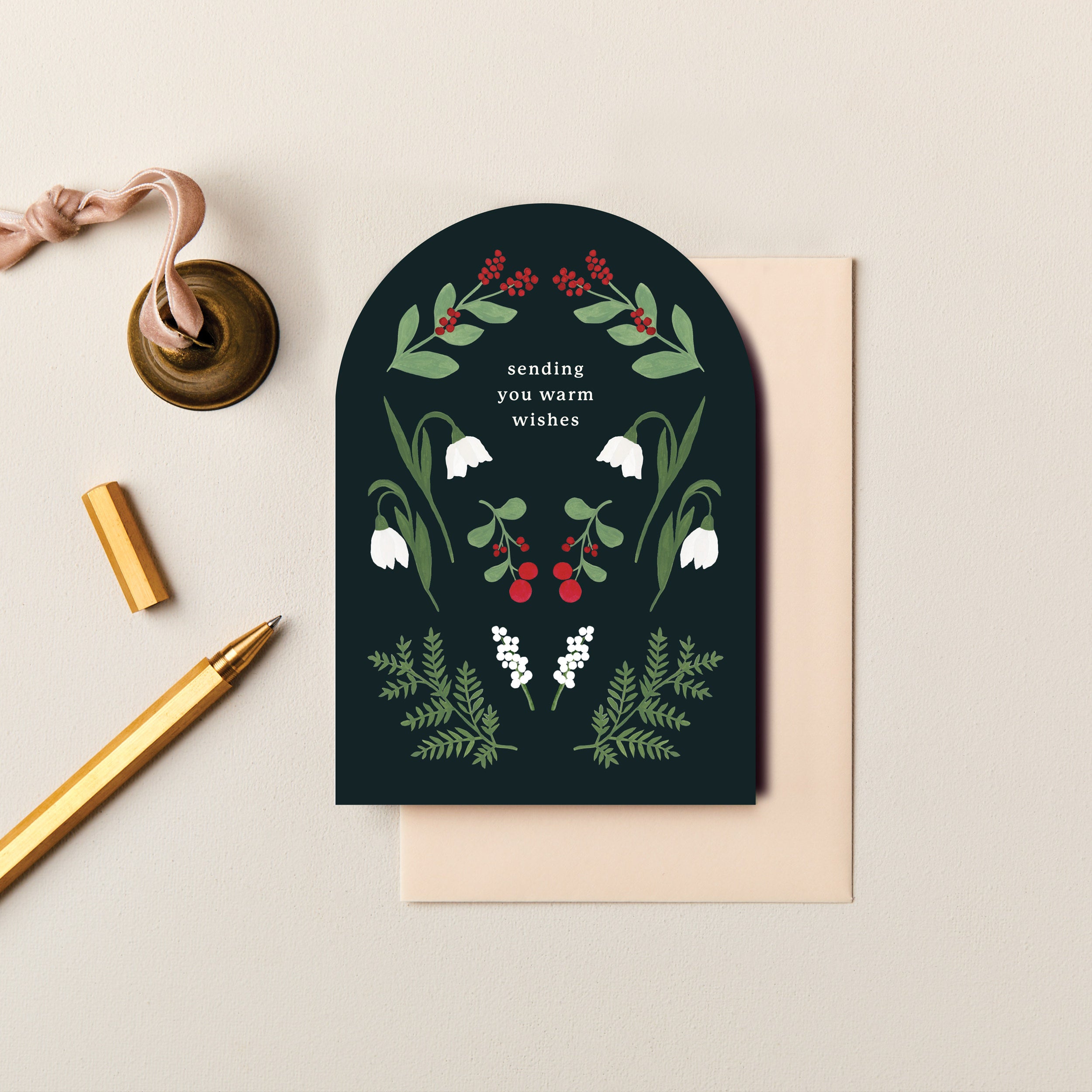 Pack of Four Winter Blooms Arched Floral Christmas Cards