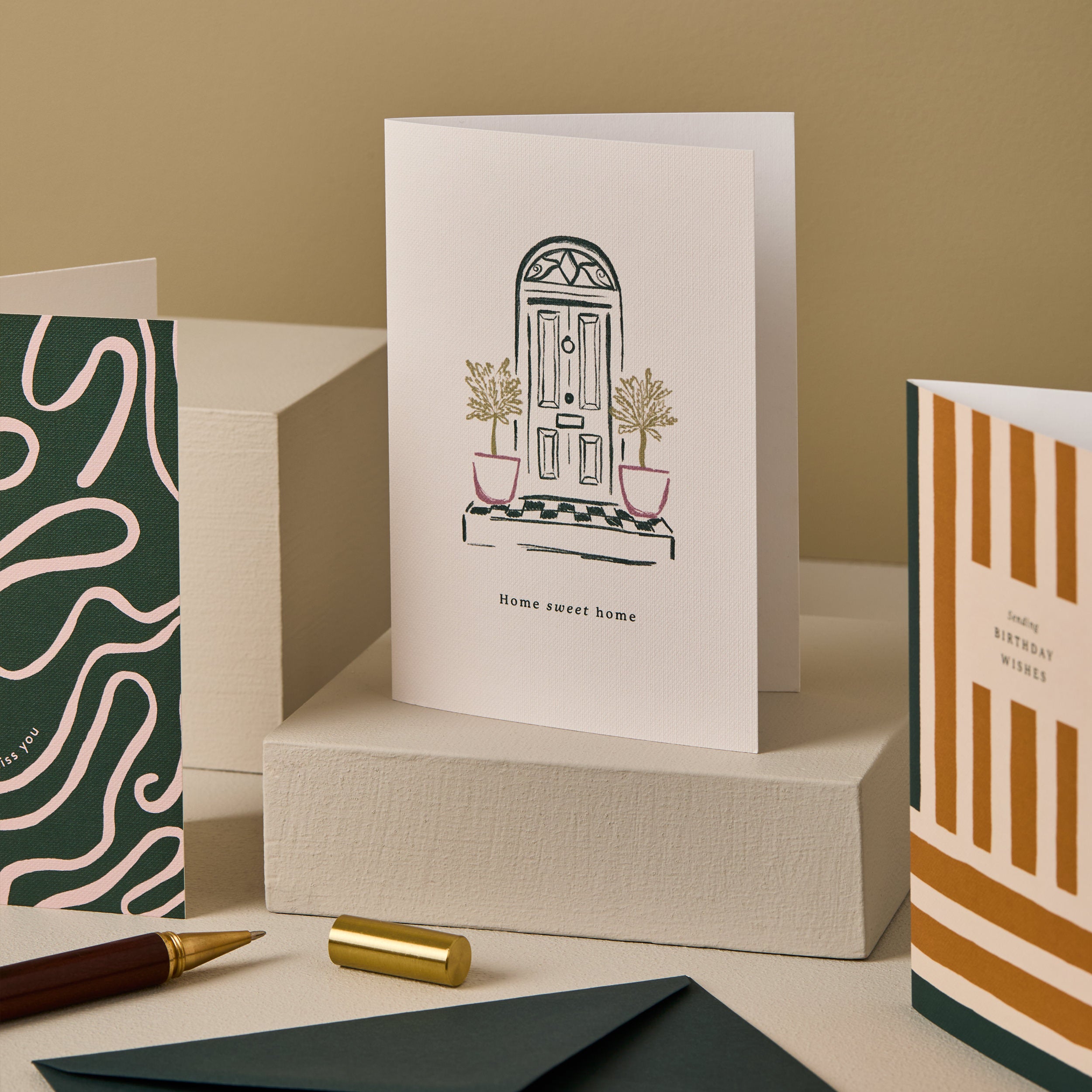 Sending Birthday Wishes Stripes Card Yellow and Green