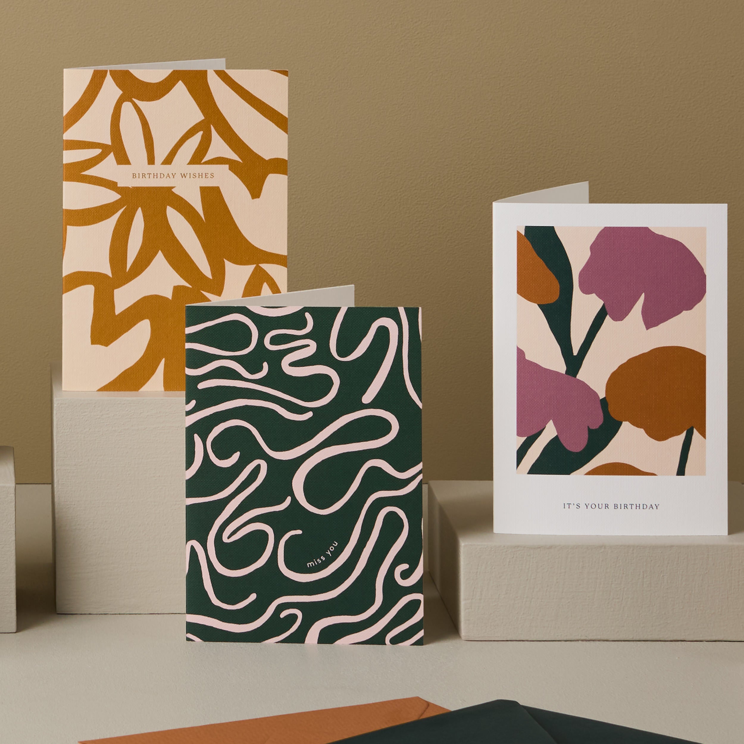 Birthday Wishes Abstract Floral Mustard Card