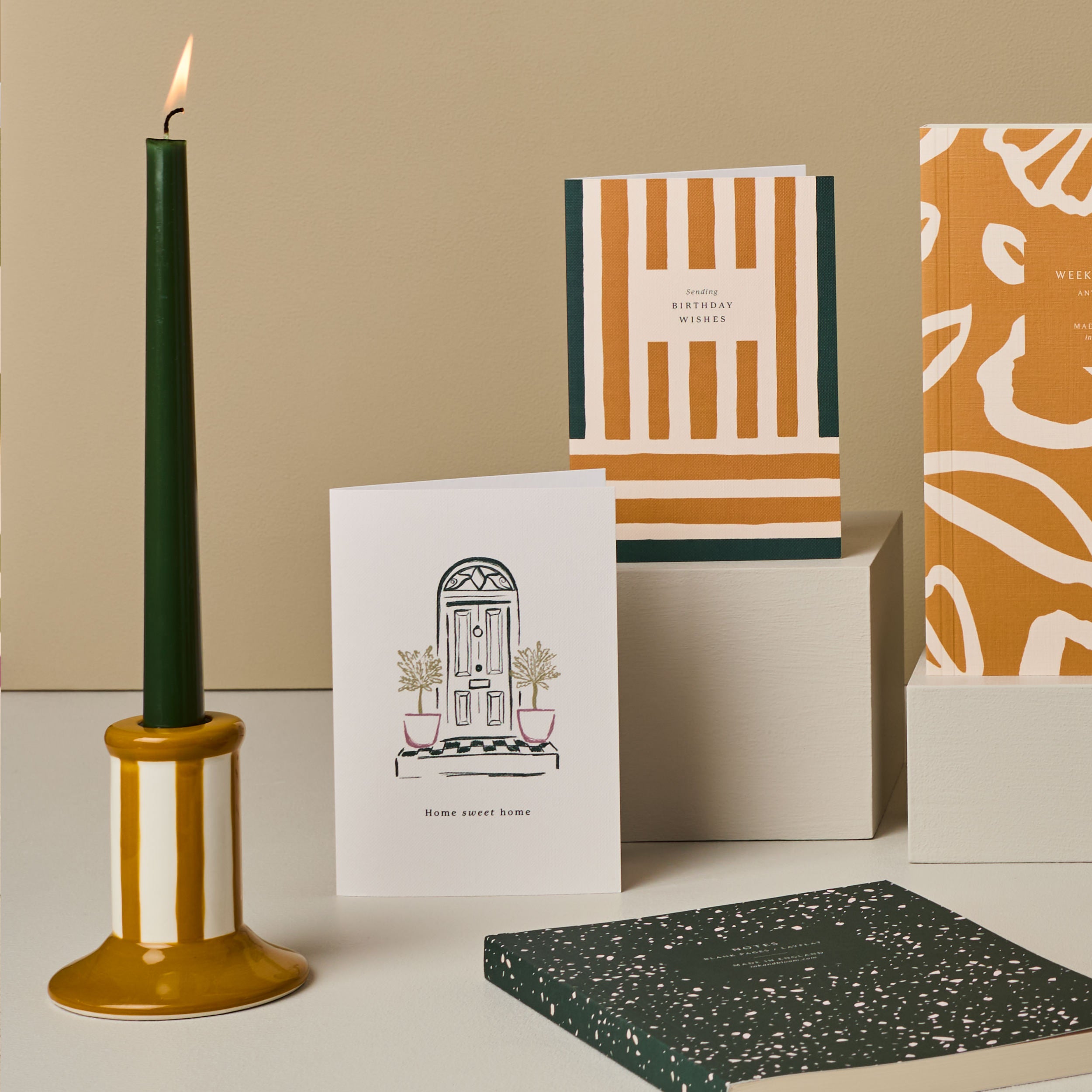 Sending Birthday Wishes Stripes Card Yellow and Green