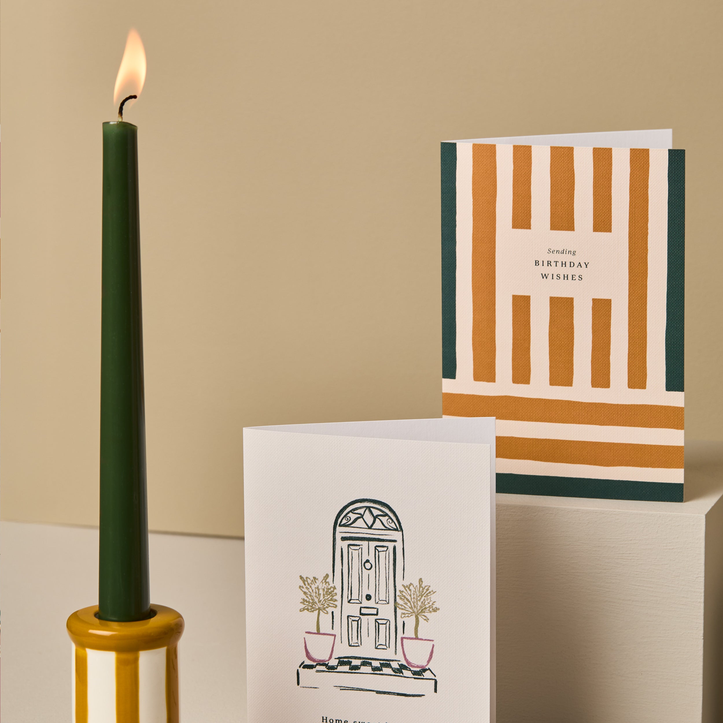 Sending Birthday Wishes Stripes Card Yellow and Green