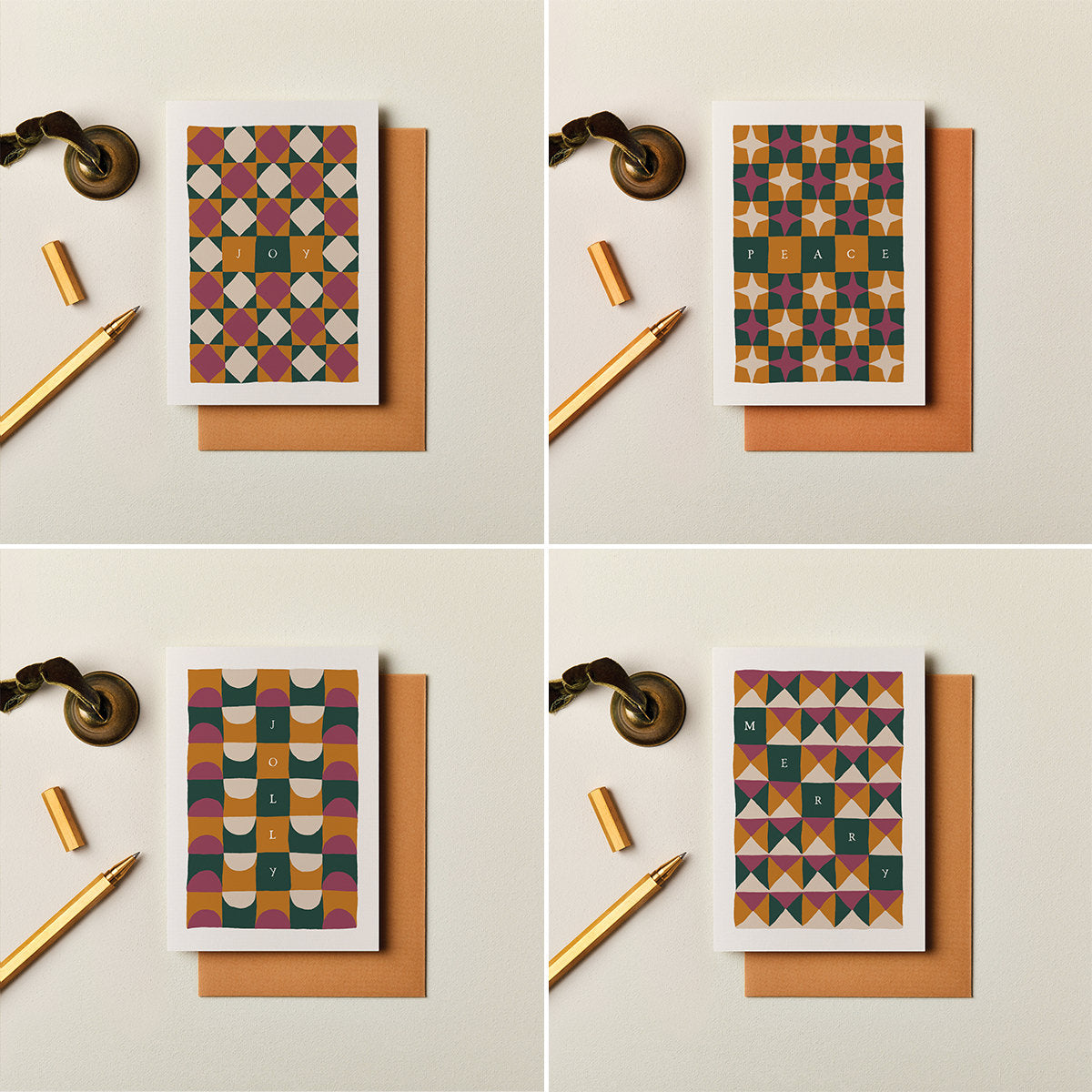 Pack of Four Geometric Christmas Cards