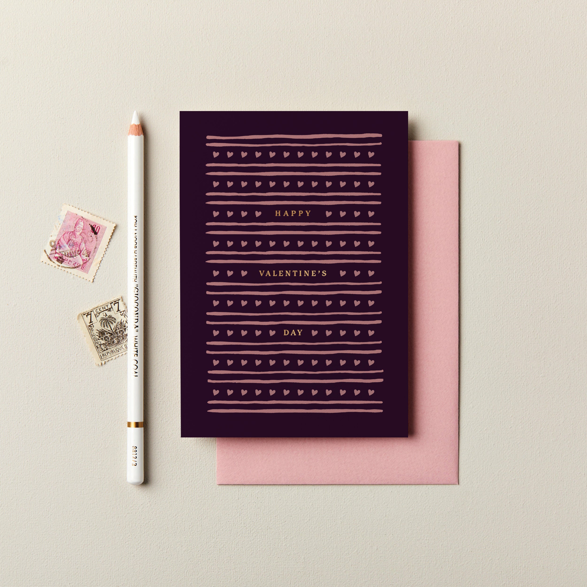 Hearts & Lines Happy Valentine's Day Foiled Card