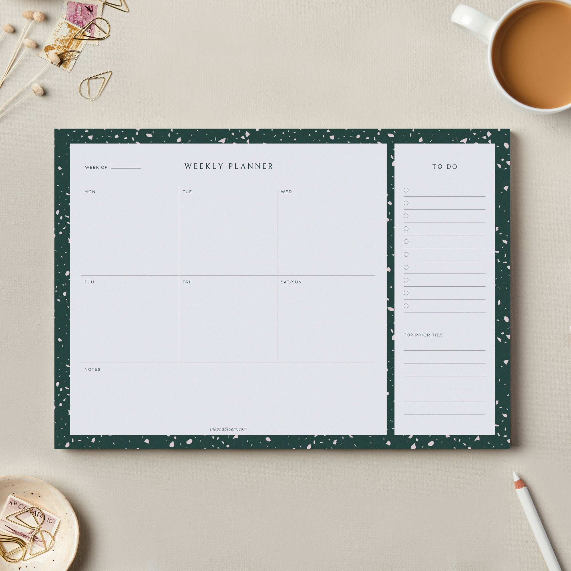 Bundle - Weekly Desk Planner Pad & Layflat Notebook in Green Terrazzo