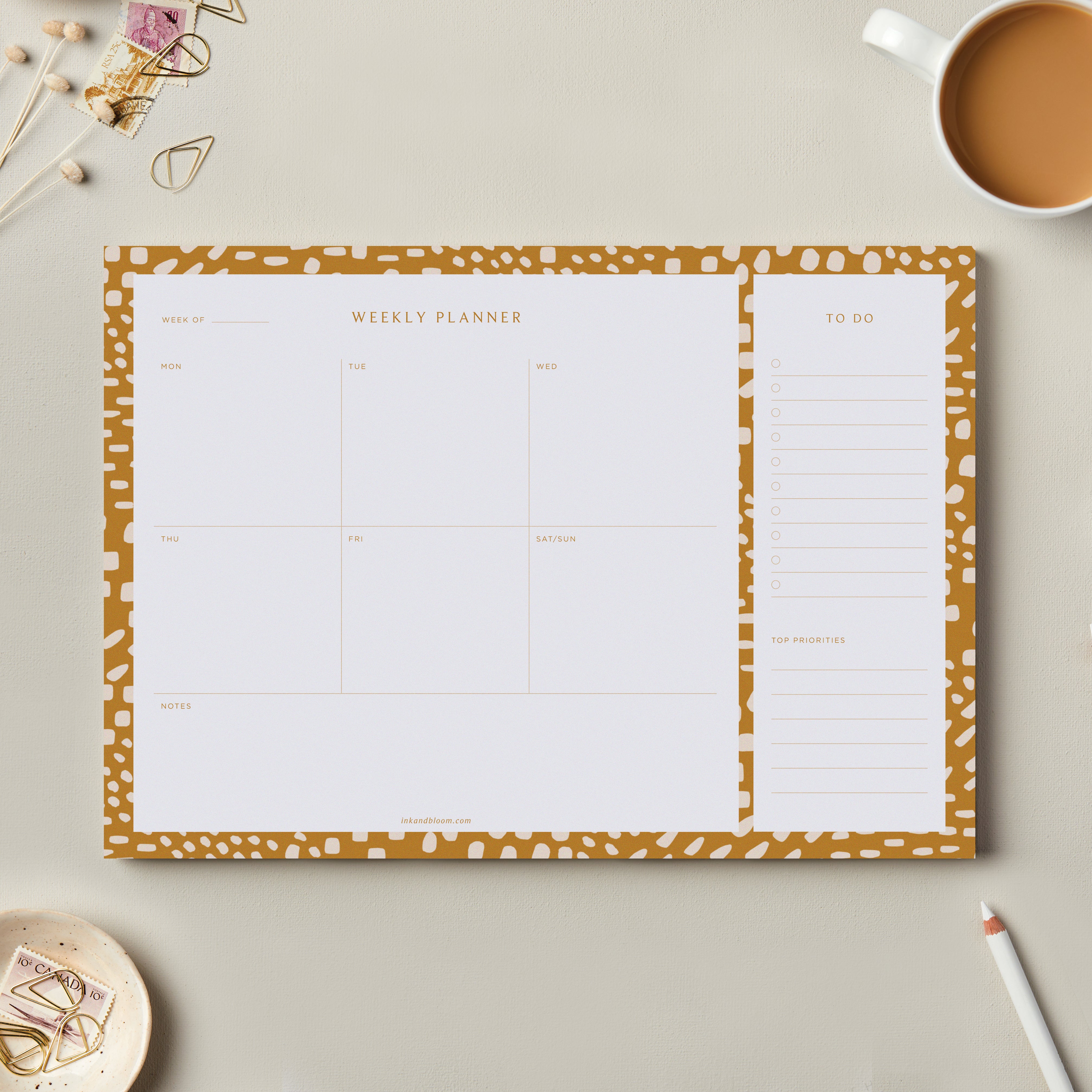 Bundle - Weekly Desk Planner Pad & Layflat Notebook in Mustard
