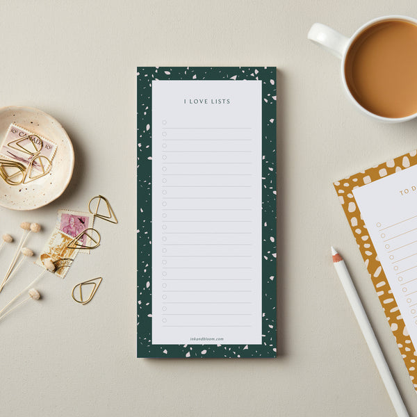 To Do List Notepad in Green Terazzo