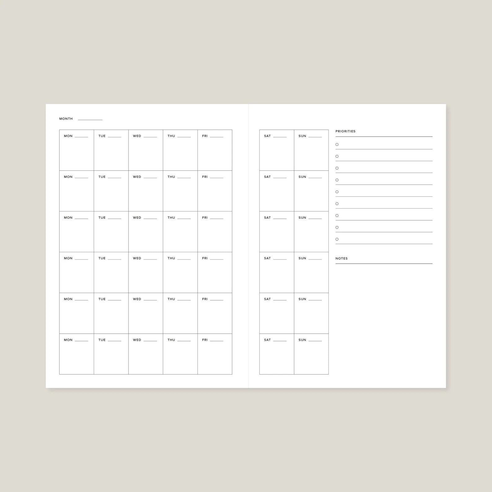 Weekly Planner, A5, Undated in Green Palm Print