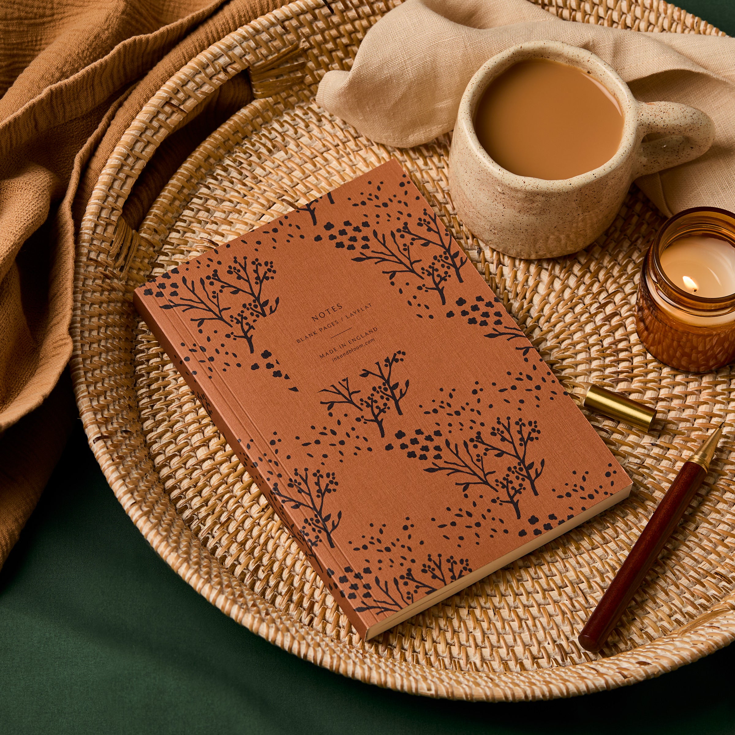 Layflat Notebook in Floral Black & Tan