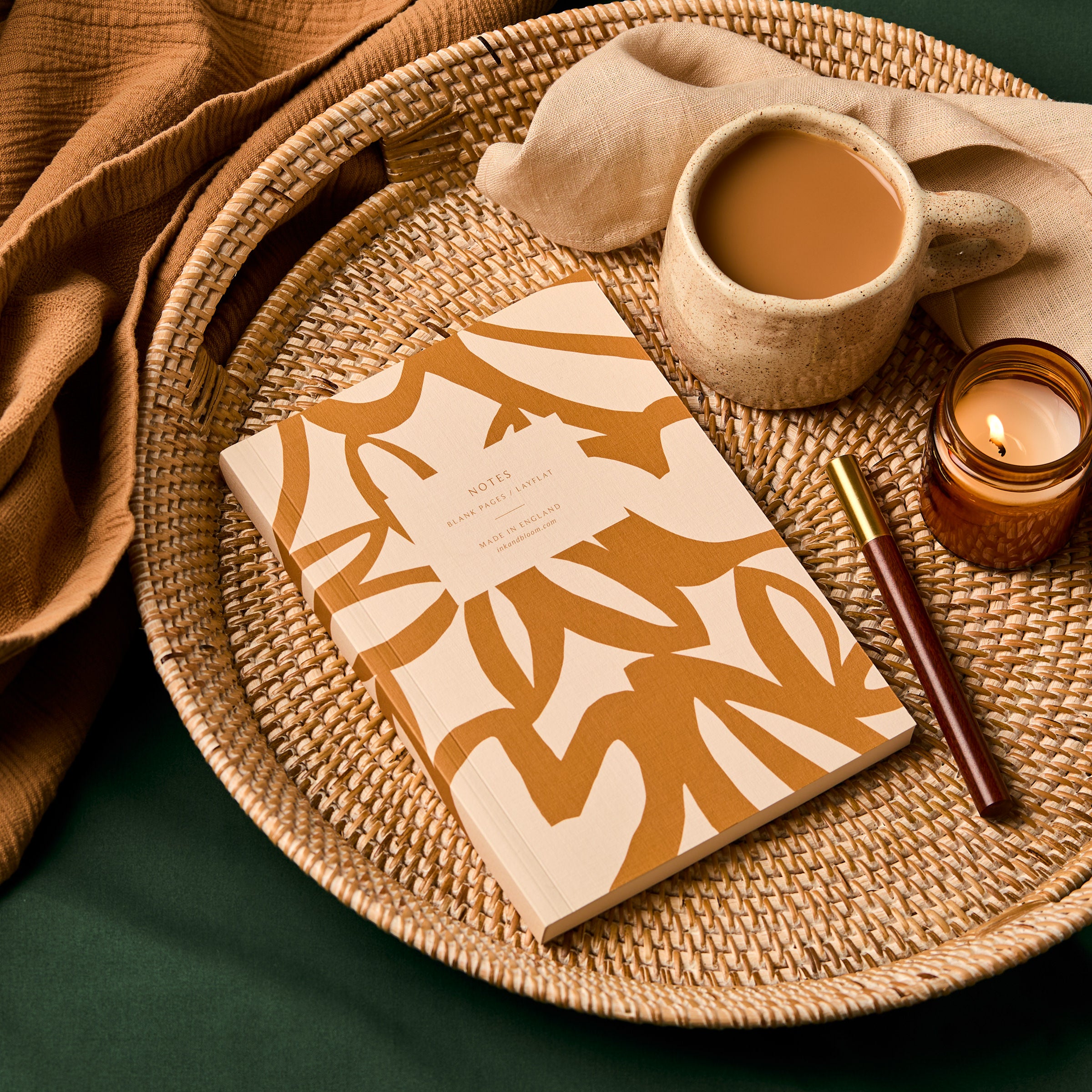 Layflat Notebook in Mustard Floral & Cream