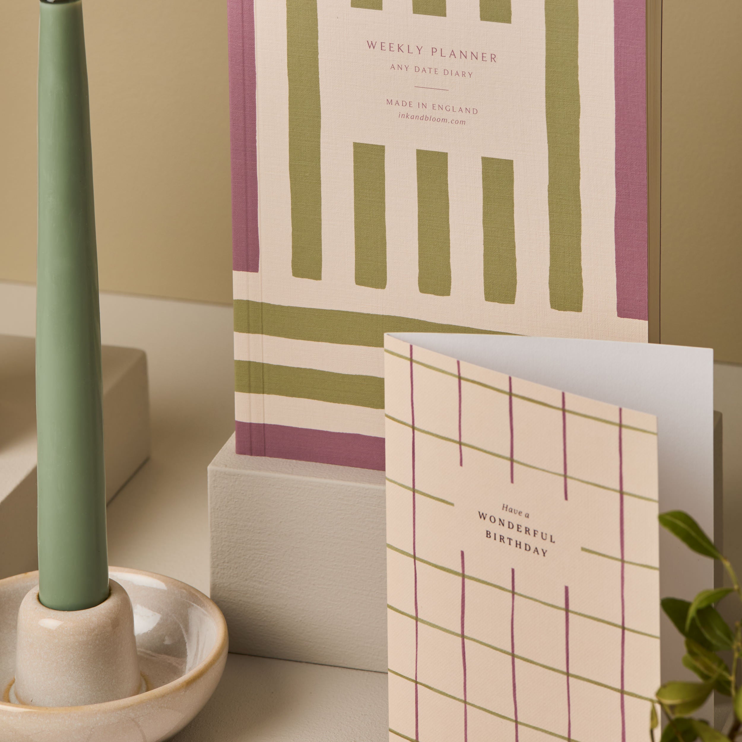 Have a Wonderful Birthday Checked Card Purple and Green