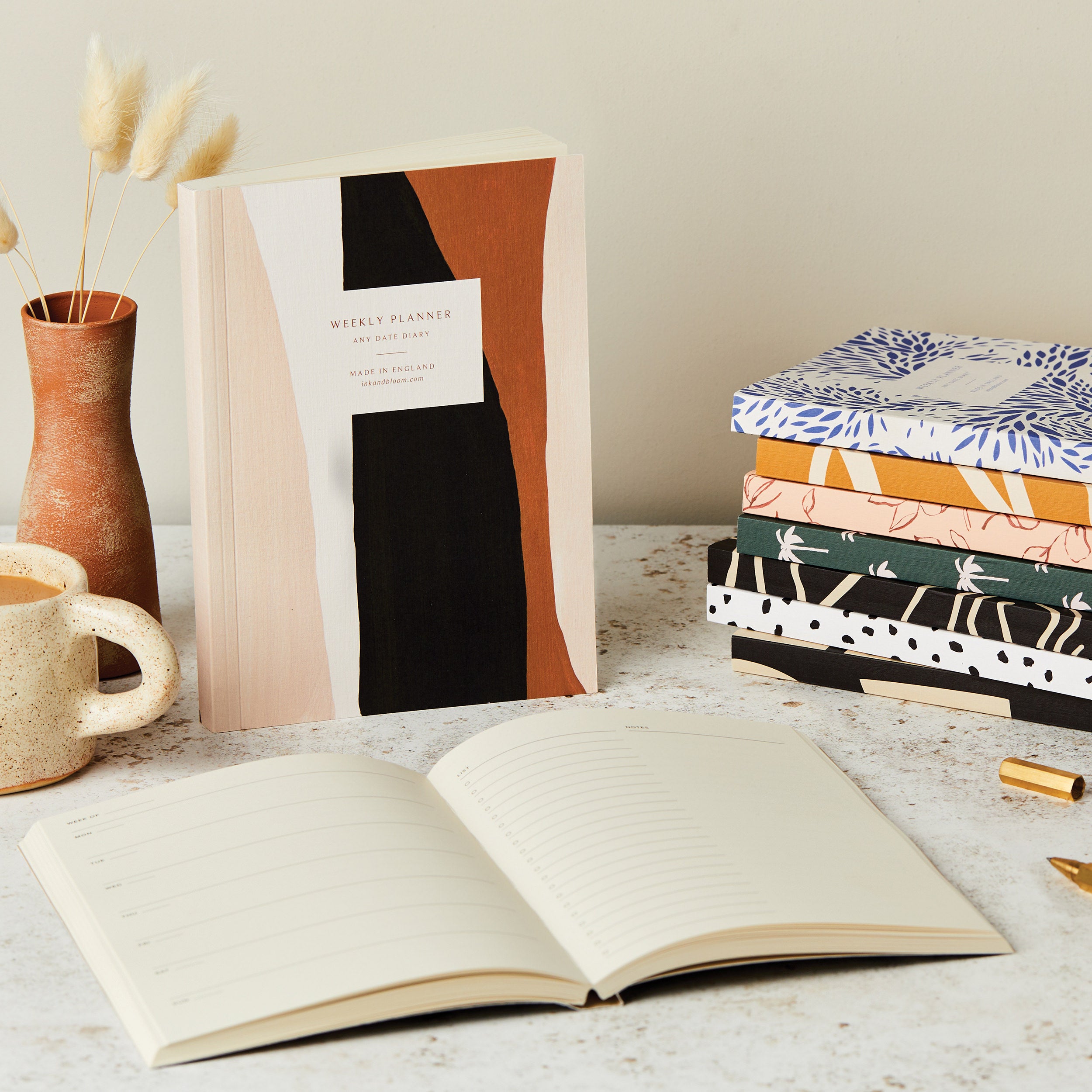 Weekly Planner, A5, Undated in Floral Peach & Rust