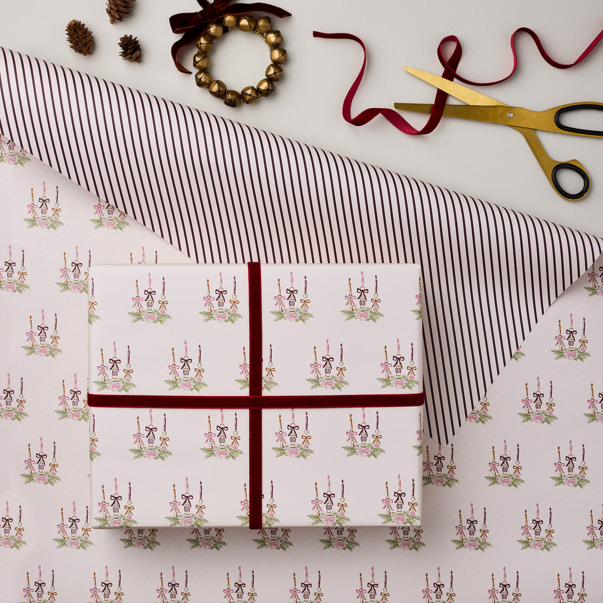 Illustrated Candles Luxury Double Sided Christmas Gift Wrap