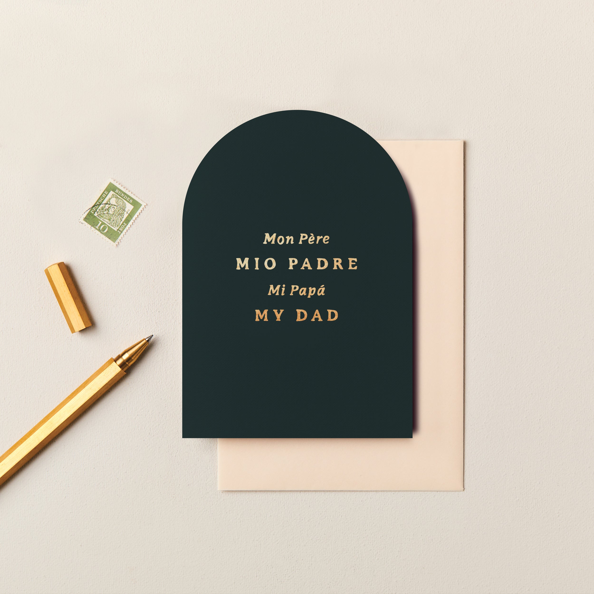 My Dad Languages Arched Foiled Card