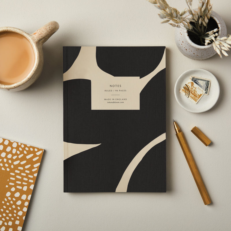 A5 Ruled Notebook in Abstract Black & Cream