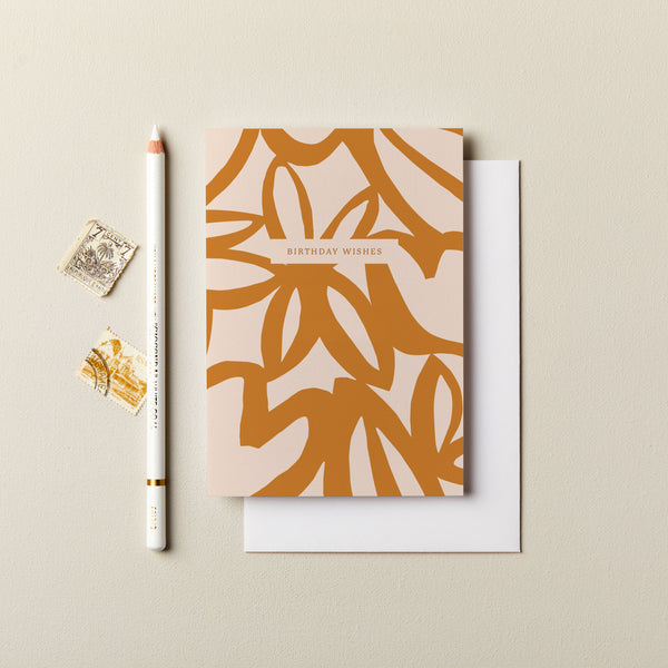 Birthday Wishes Abstract Floral Mustard Card