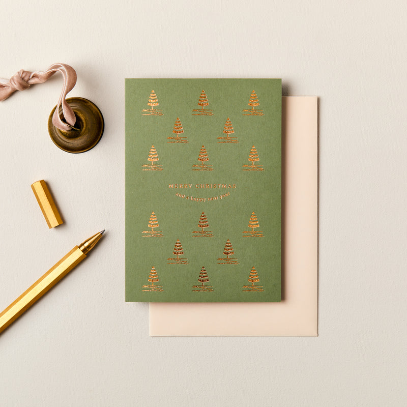 Pack of Four Christmas Trees Foiled Christmas Cards
