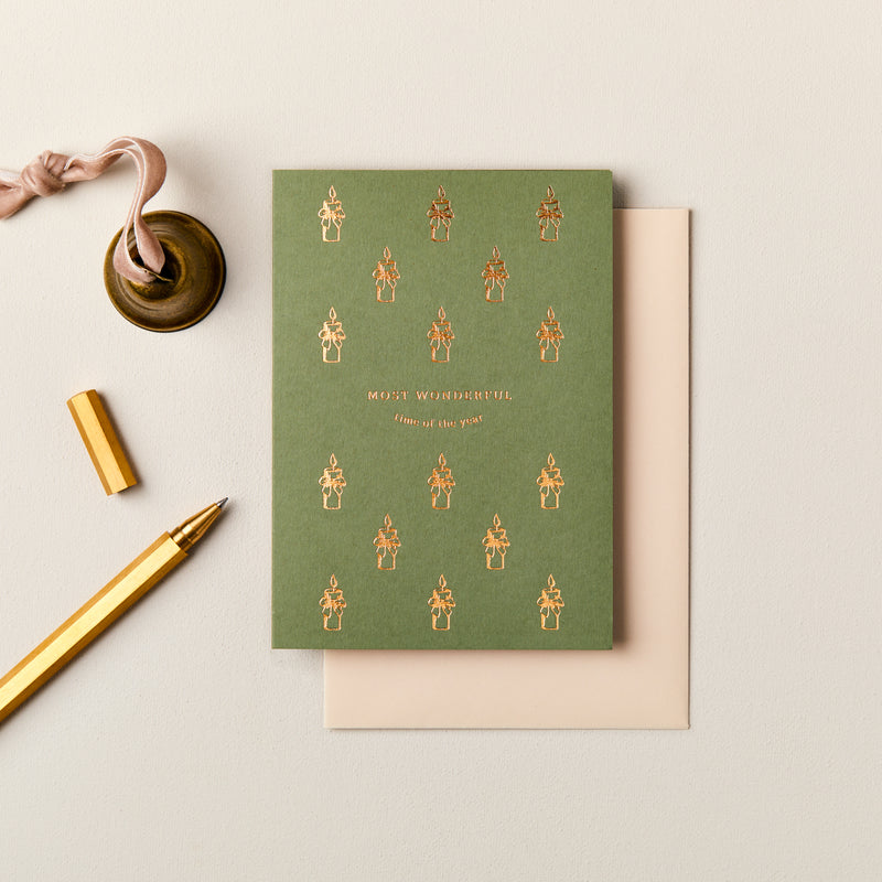 Pack of Four Candles Foiled Christmas Cards
