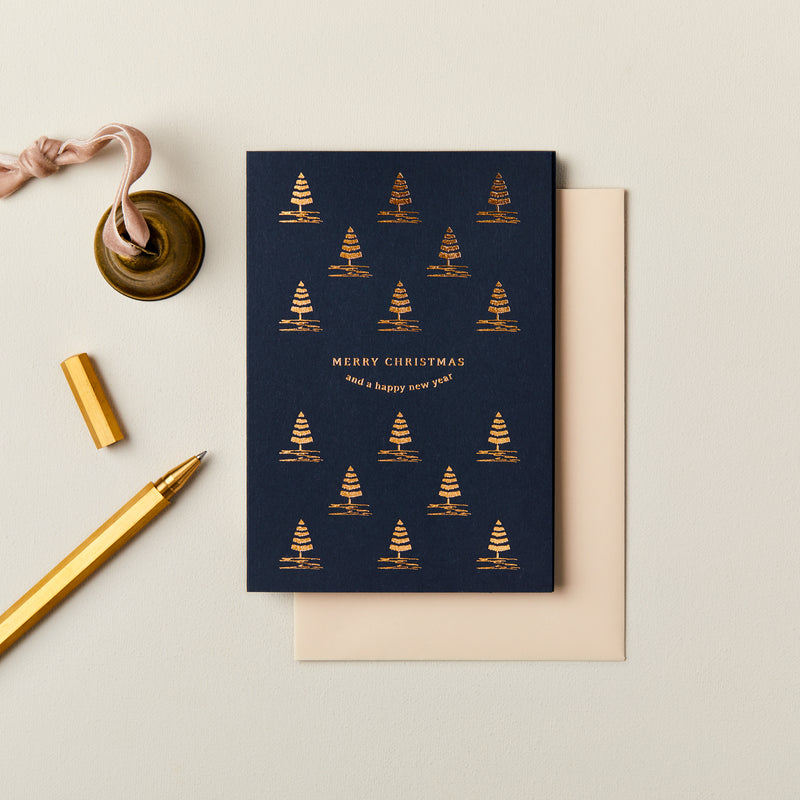 Pack of Four Christmas Trees Foiled Christmas Cards