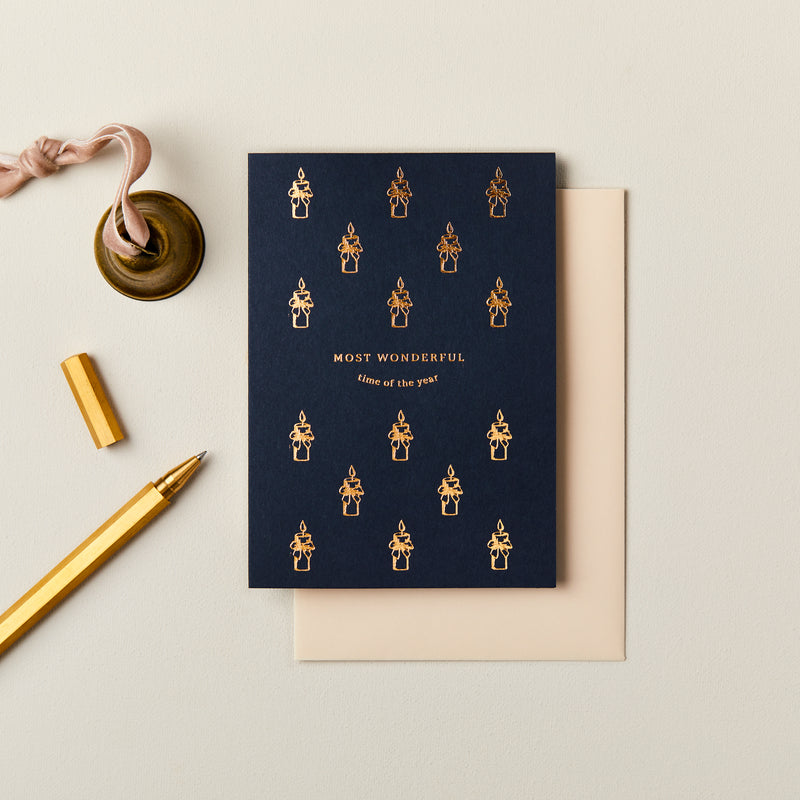 Pack of Four Candles Foiled Christmas Cards